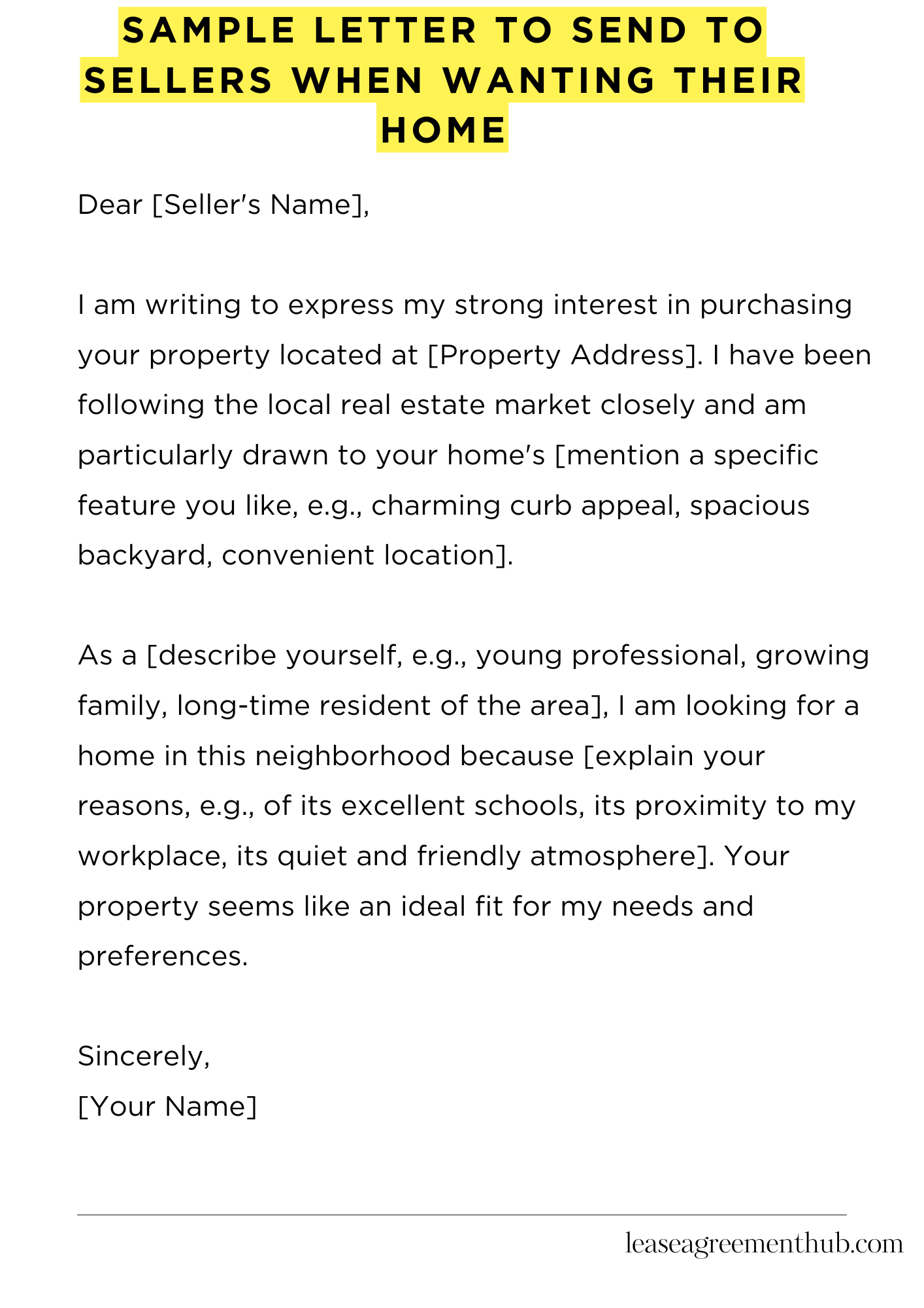 Sample Letter To Send To Sellers When Wanting Their Home