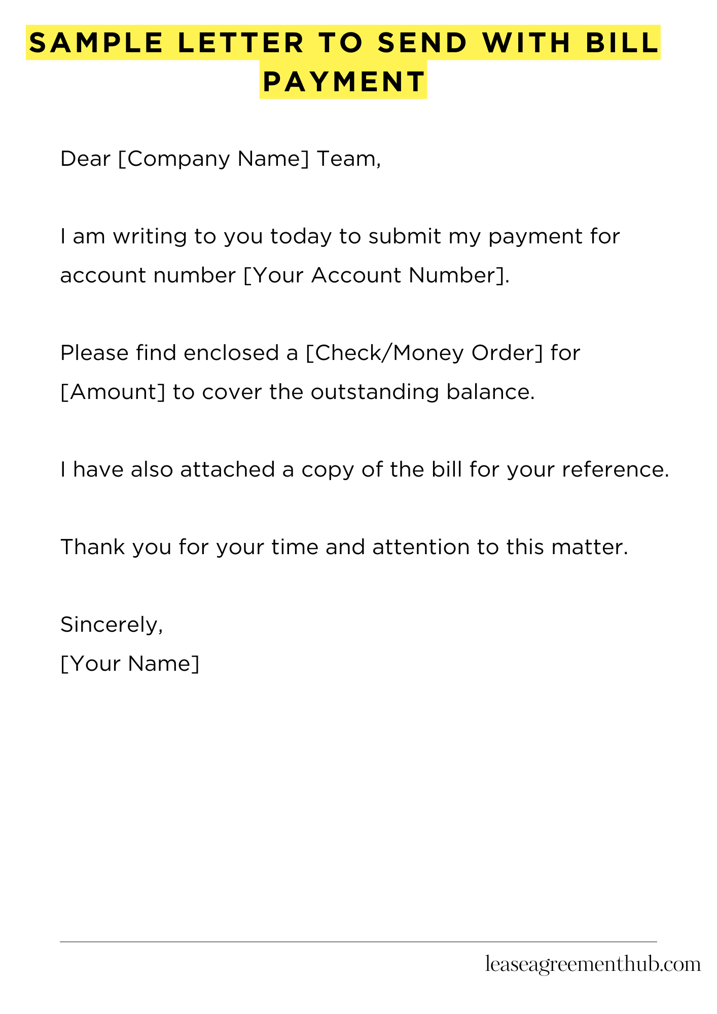 Sample Letter To Send With Bill Payment
