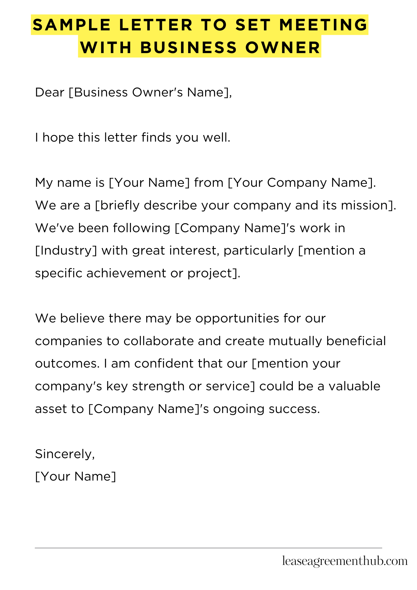 Sample Letter To Set Meeting With Business Owner