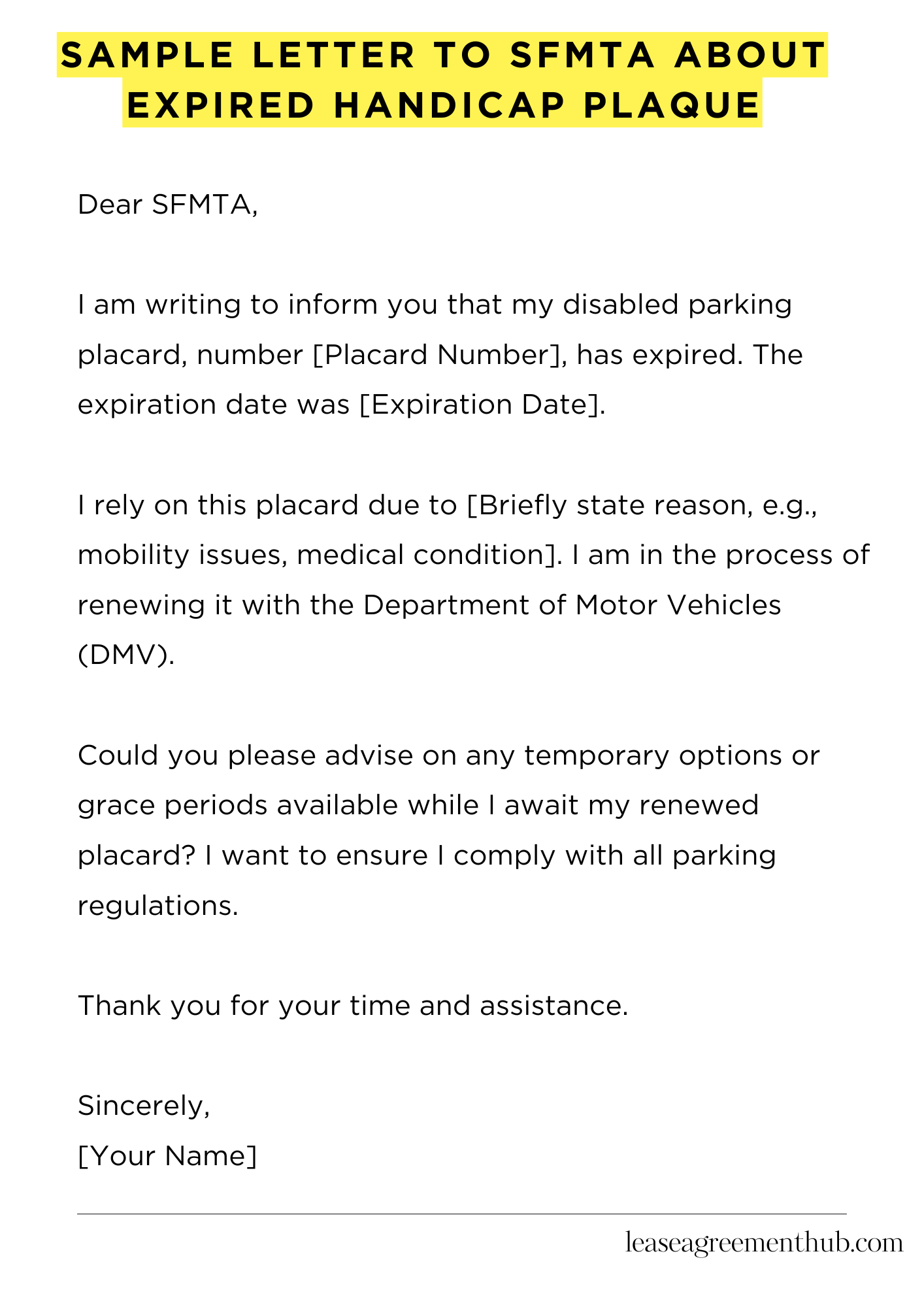 Sample Letter To Sfmta About Expired Handicap Plaque