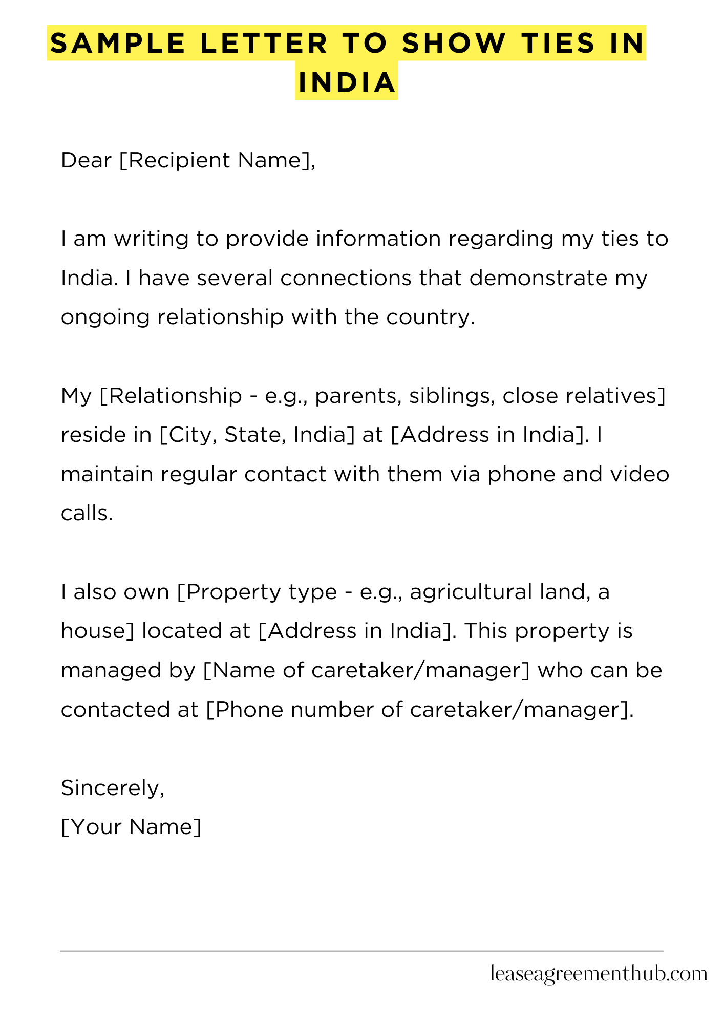 Sample Letter To Show Ties In India