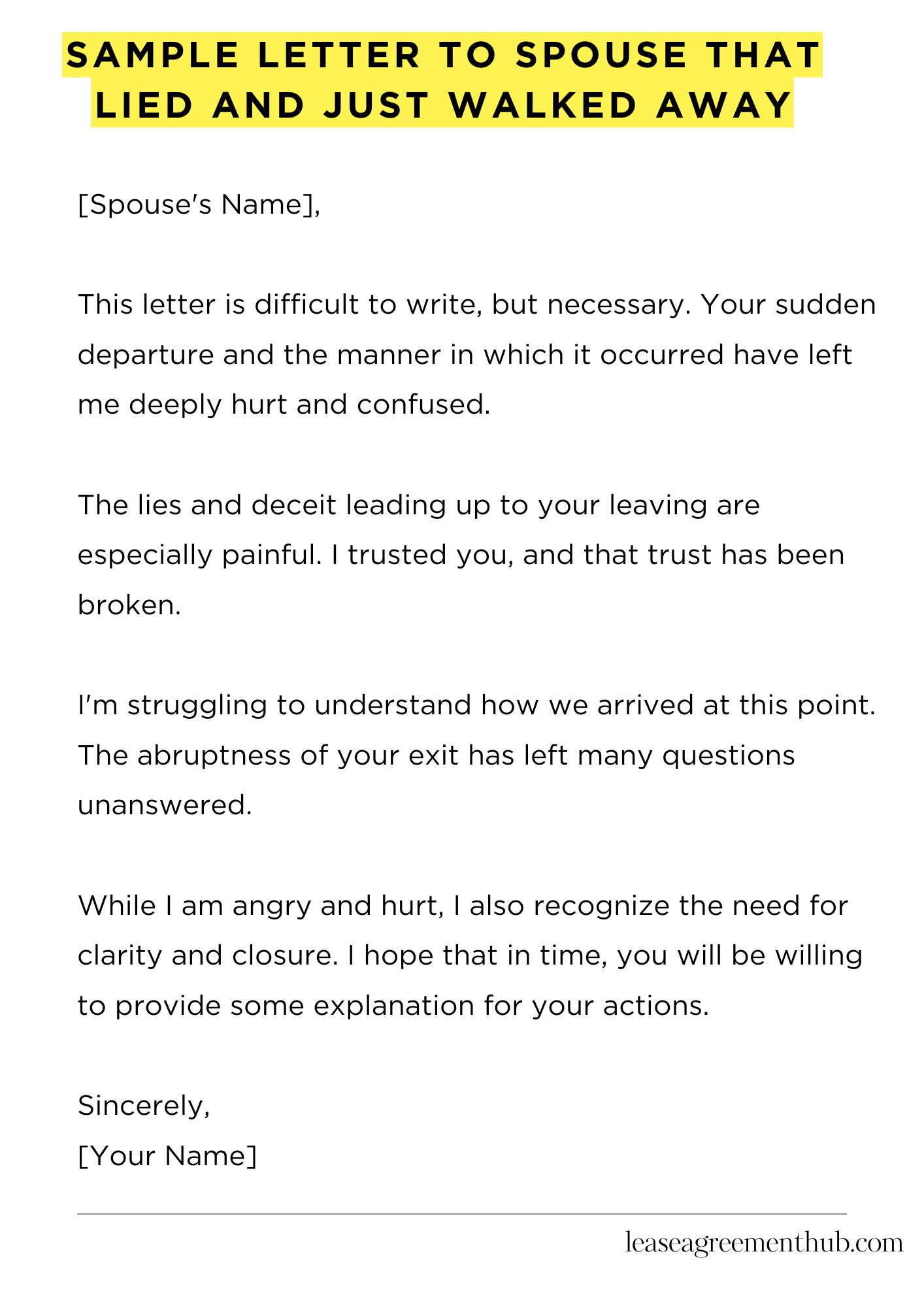 Sample Letter To Spouse That Lied And Just Walked Away