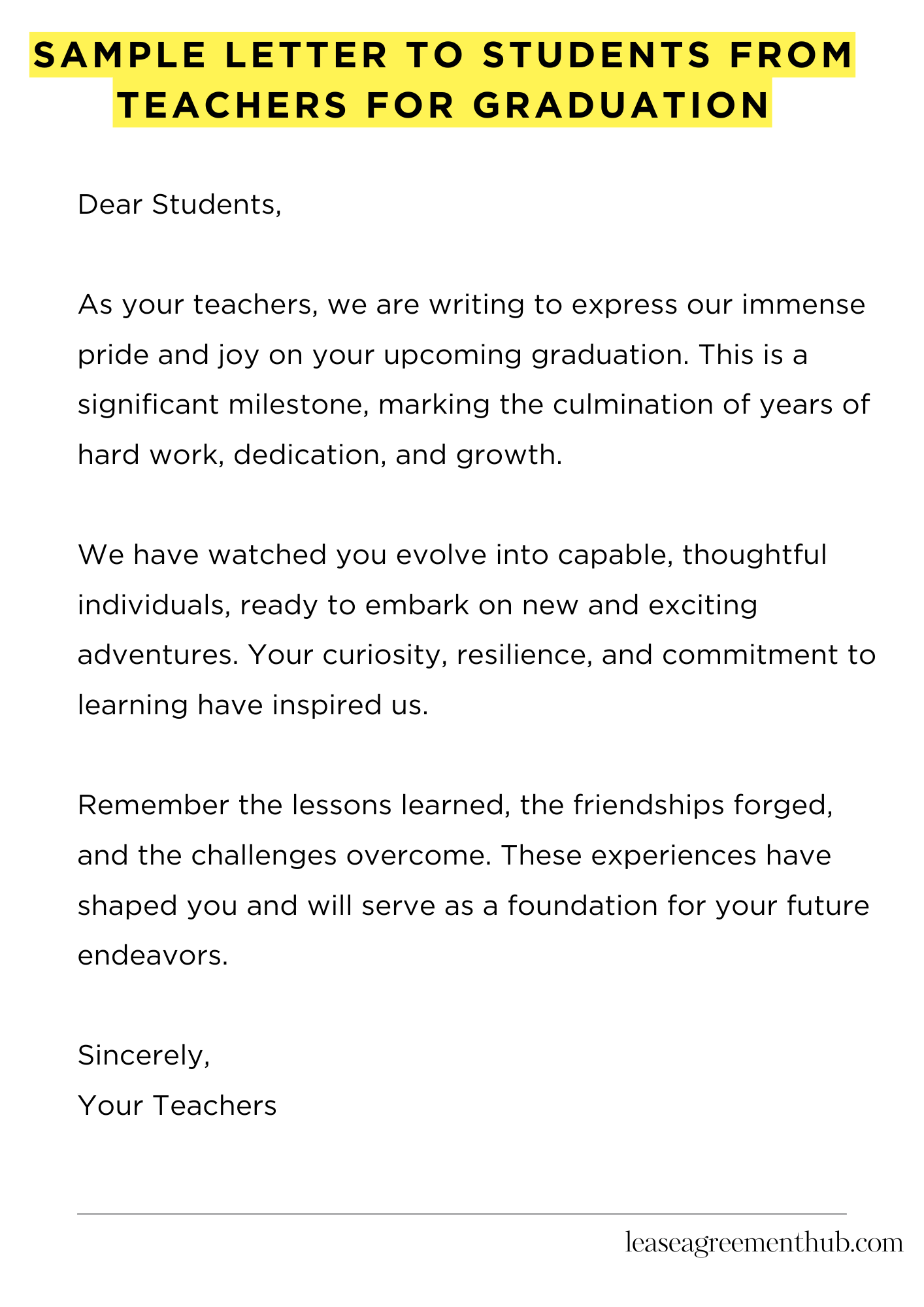 Sample Letter To Students From Teachers For Graduation