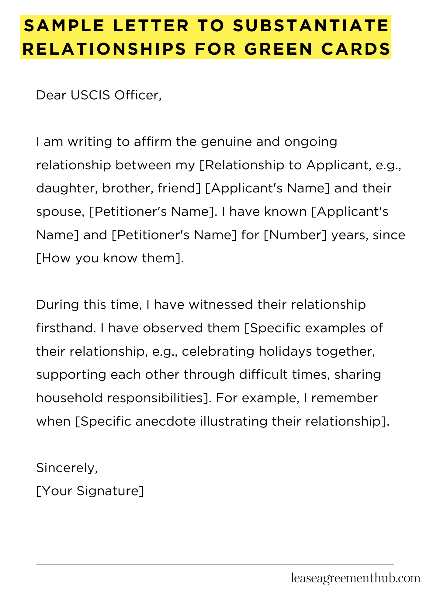 Sample Letter To Substantiate Relationships For Green Cards