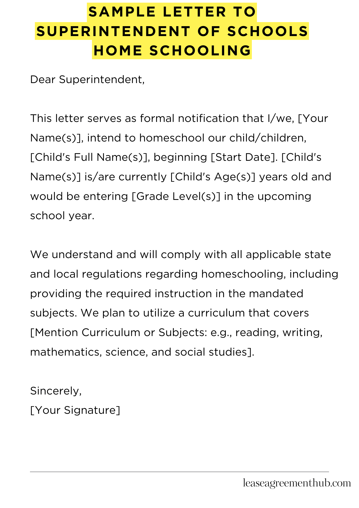 Sample Letter To Superintendent Of Schools Home Schooling