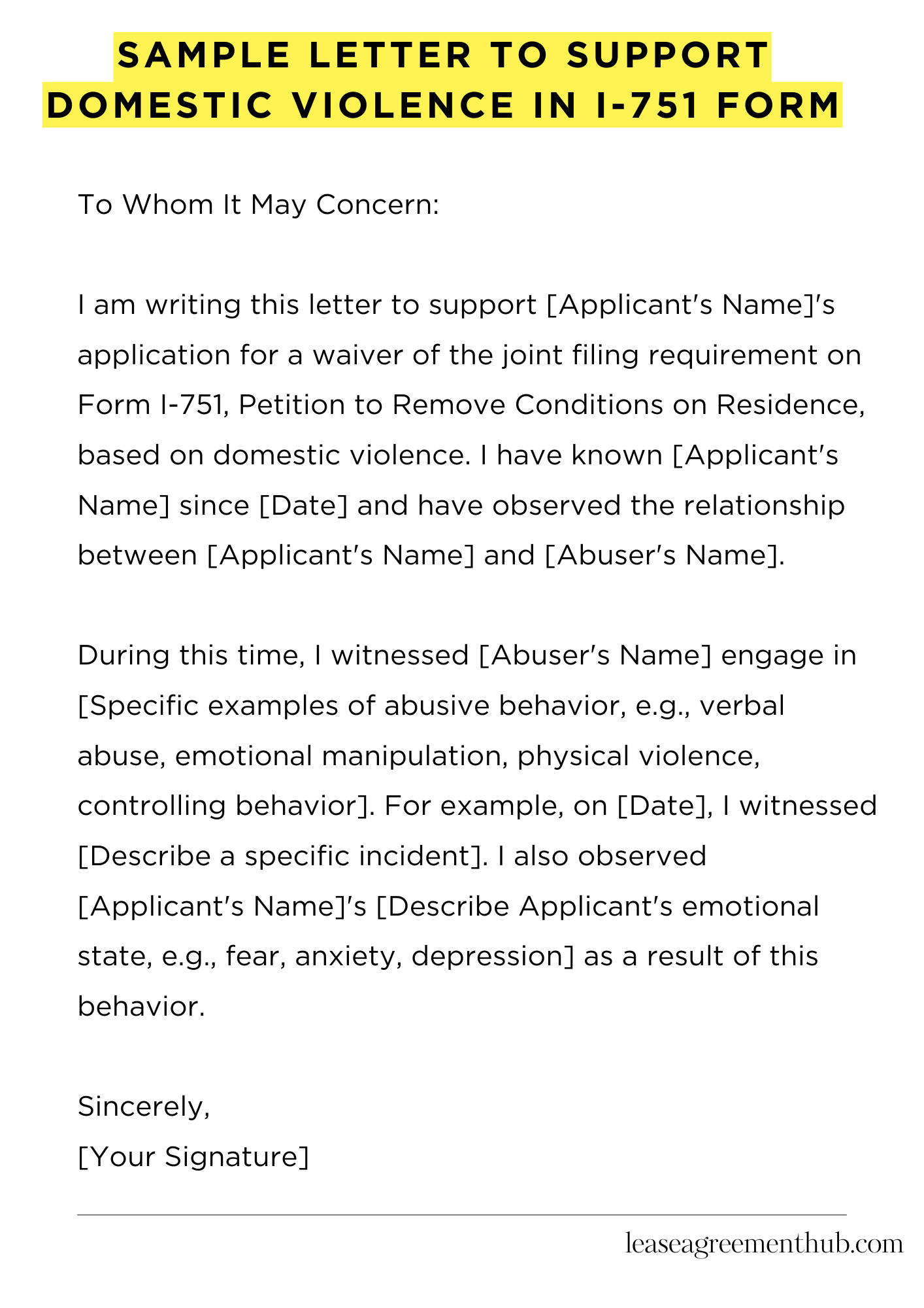 Sample Letter To Support Domestic Violence In I-751 Form