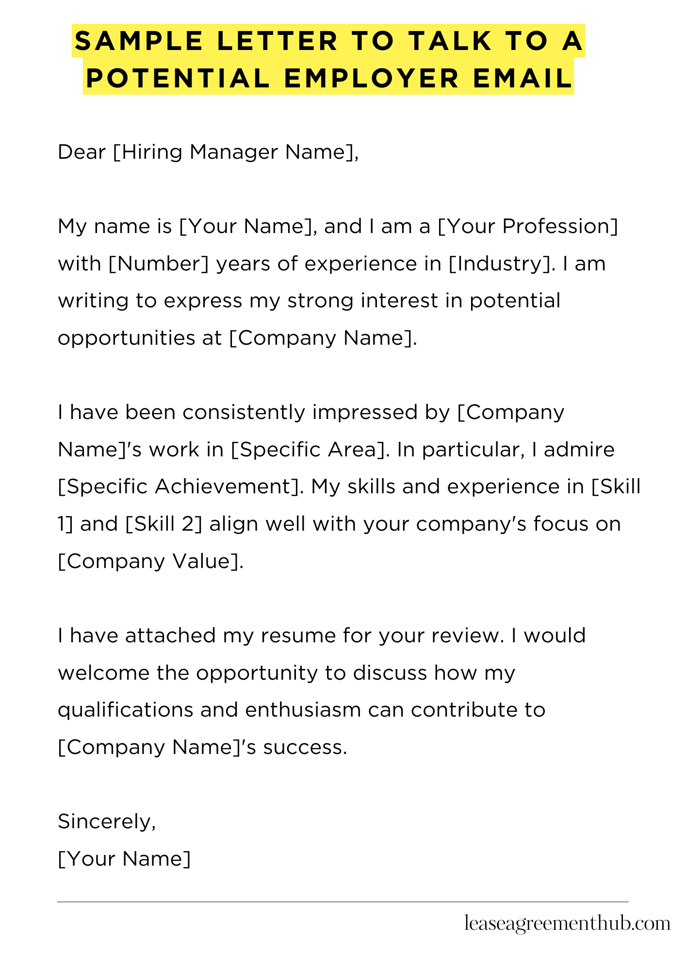 Sample Letter To Talk To A Potential Employer Email