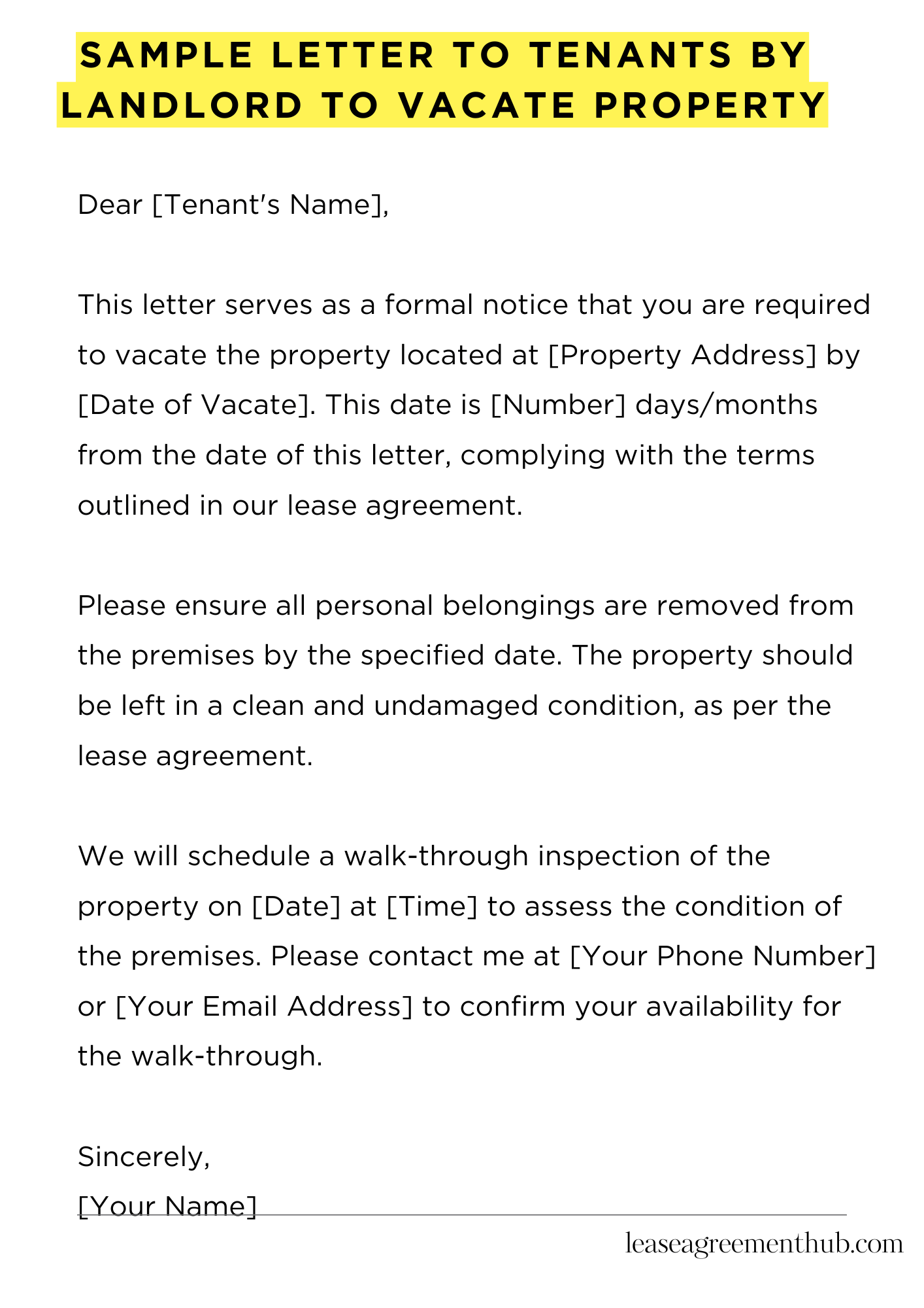 Sample Letter To Tenants By Landlord To Vacate Property