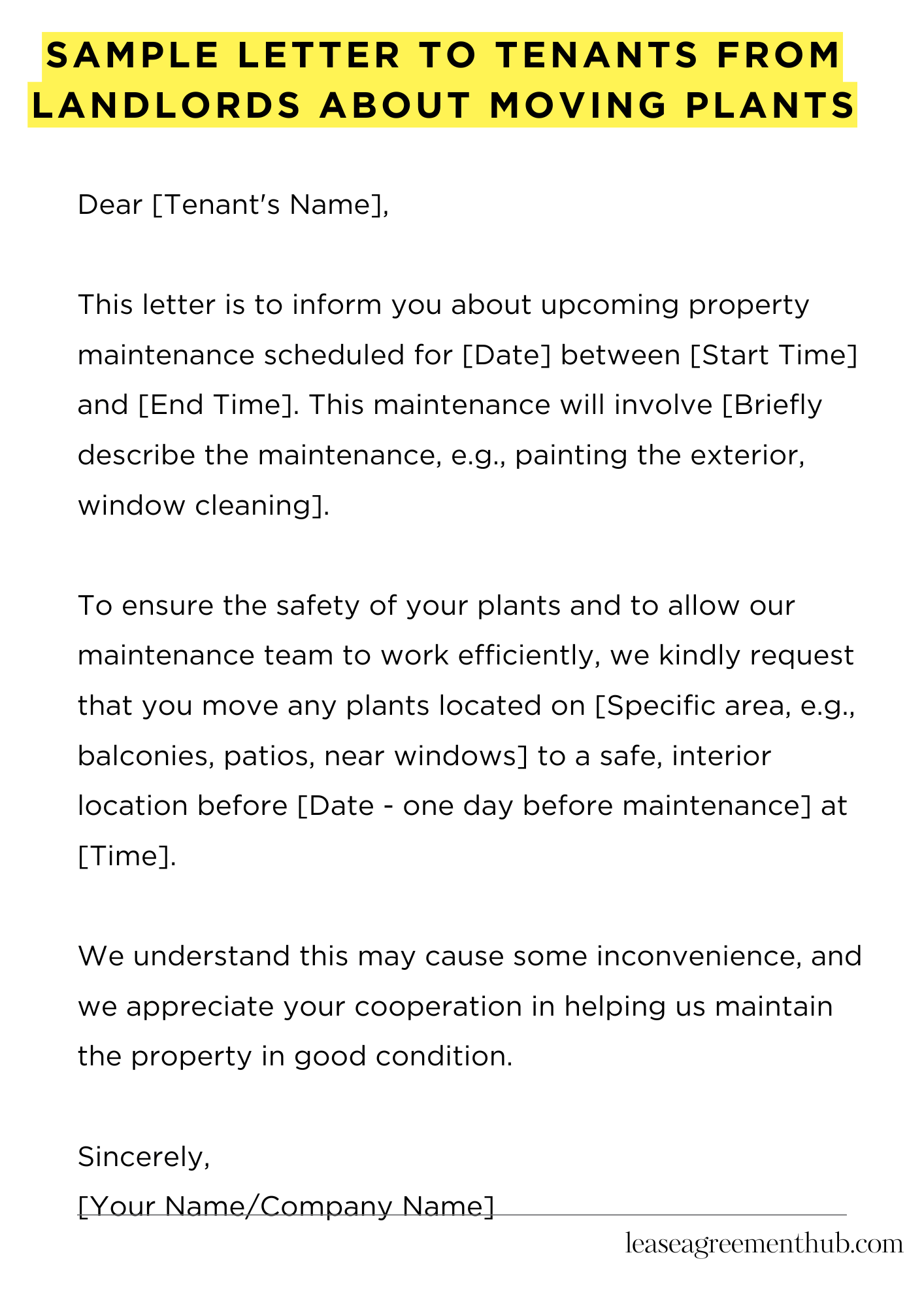 Sample Letter To Tenants From Landlords About Moving Plants
