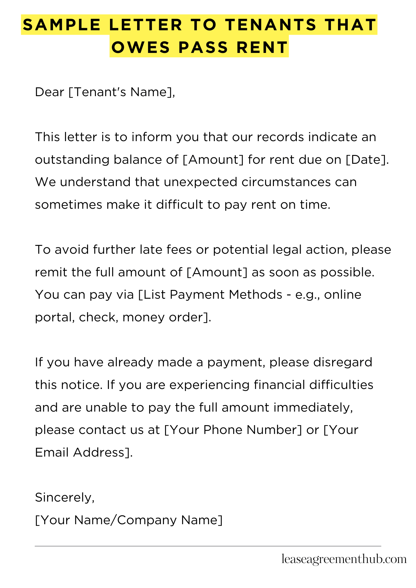 Sample Letter To Tenants That Owes Pass Rent