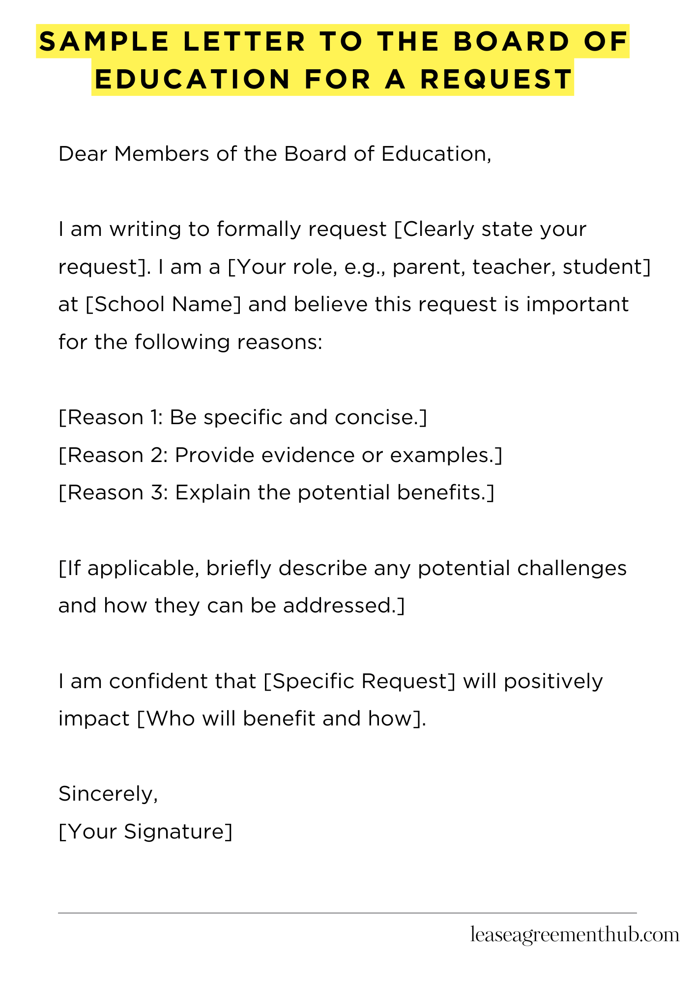 Sample Letter To The Board Of Education For A Request
