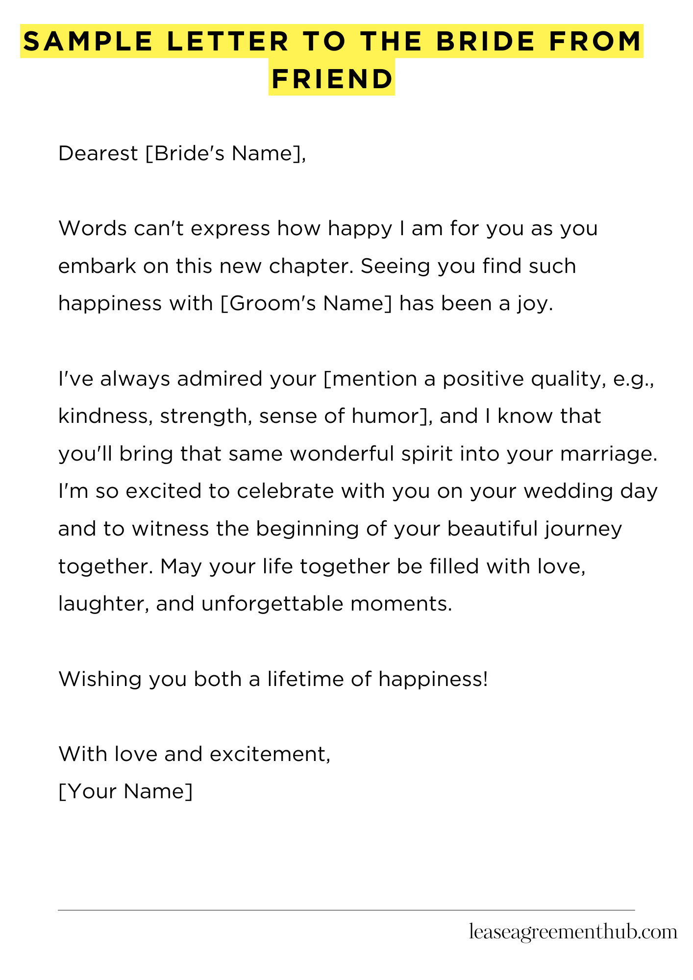 Sample Letter To The Bride From Friend