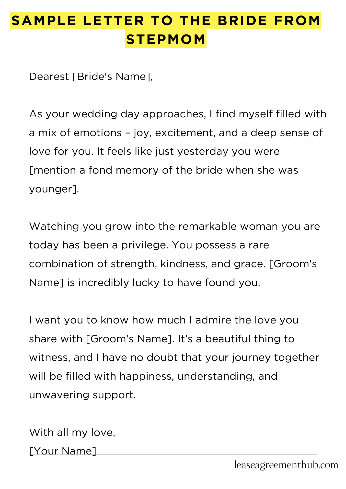 Sample Letter To The Bride From Stepmom