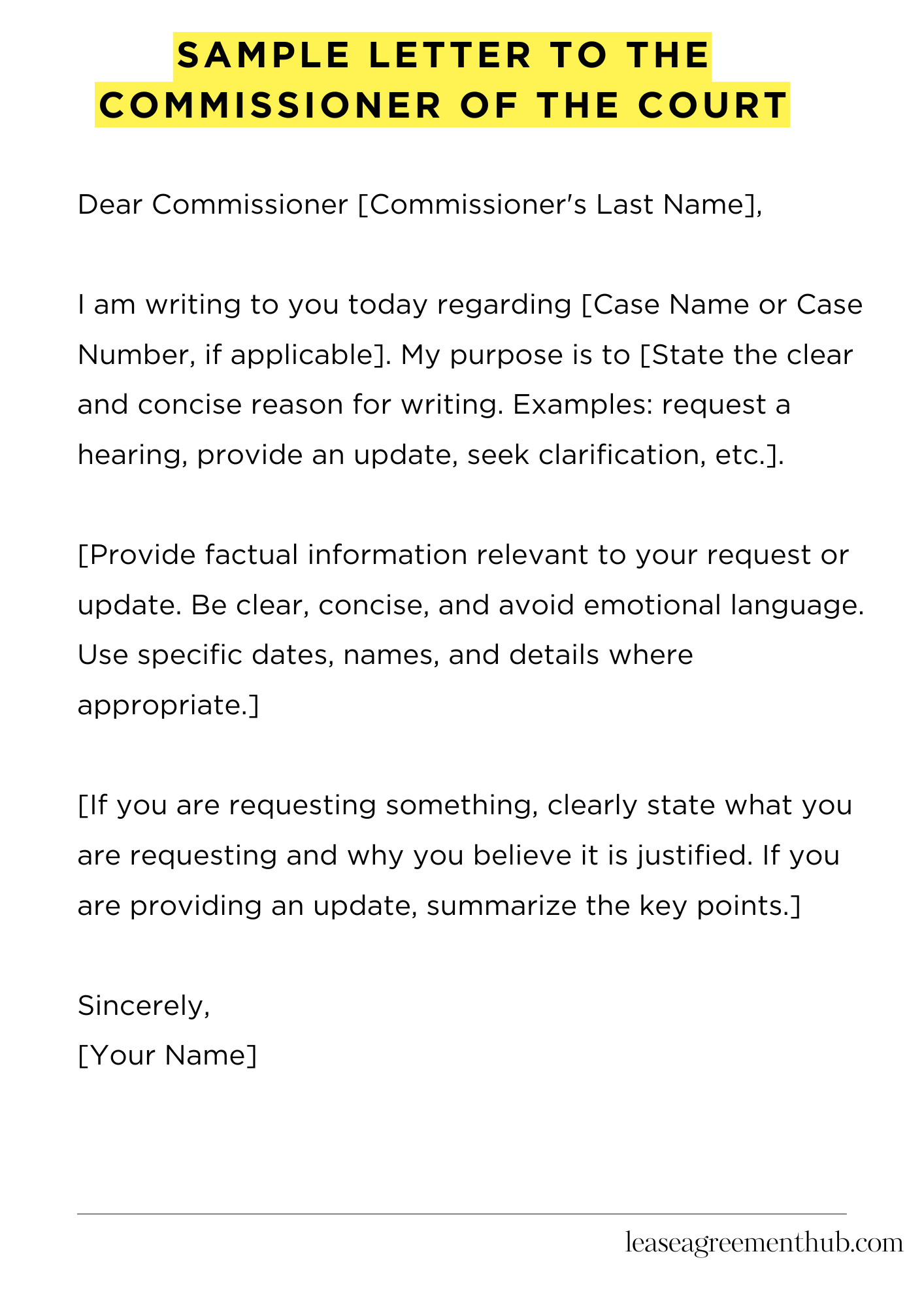 Sample Letter To The Commissioner Of The Court