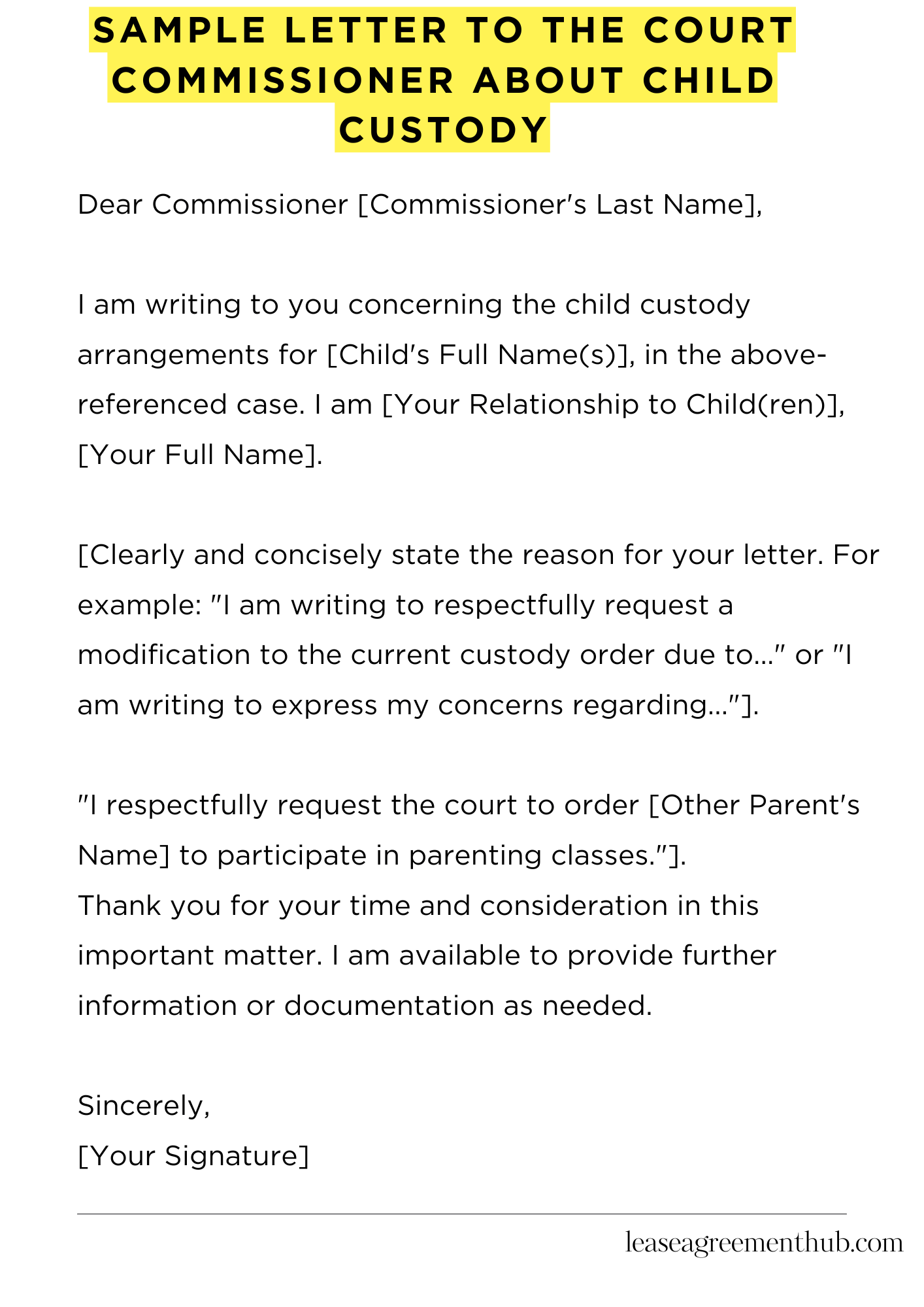 Sample Letter To The Court Commissioner About Child Custody