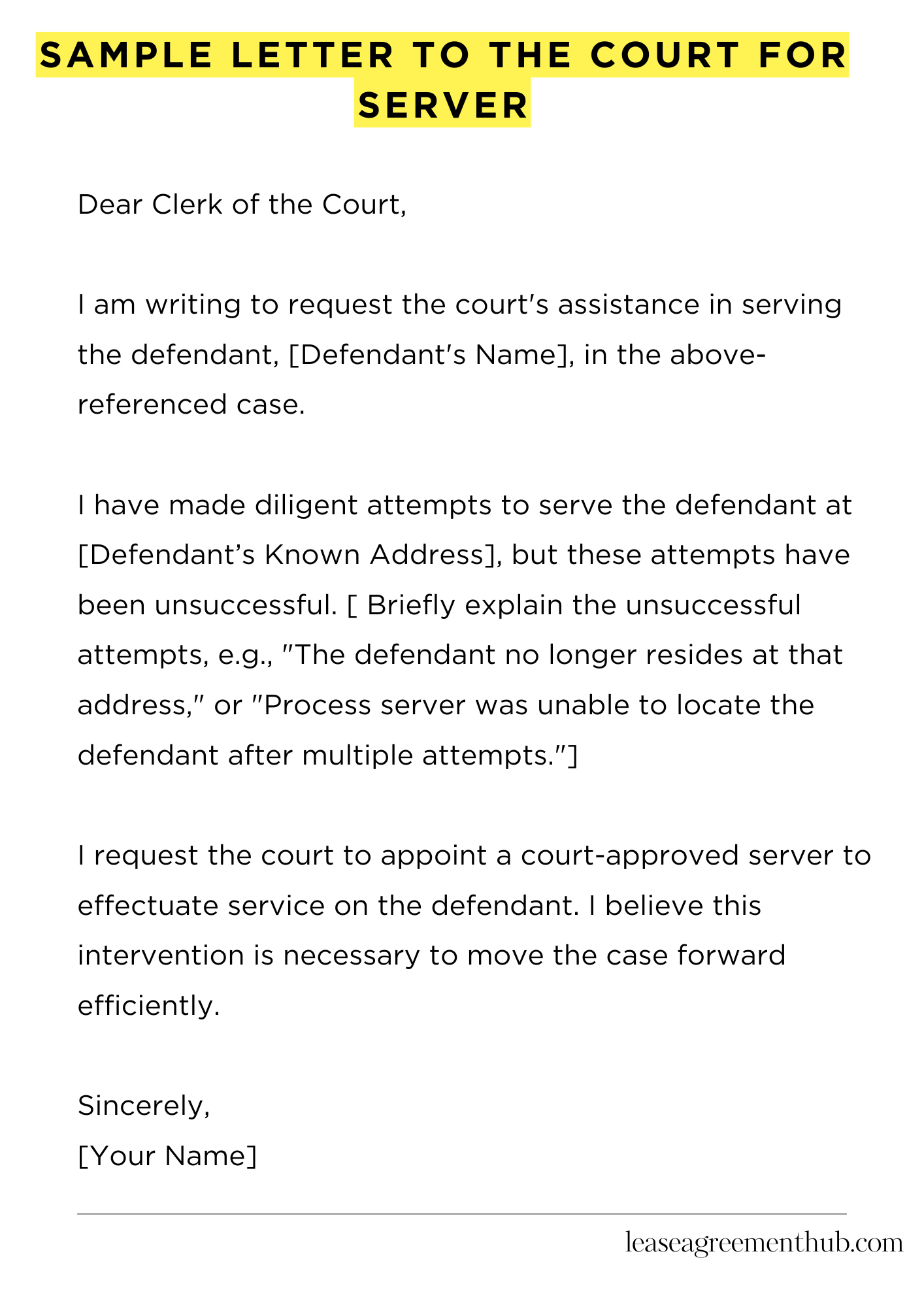 Sample Letter To The Court For Server