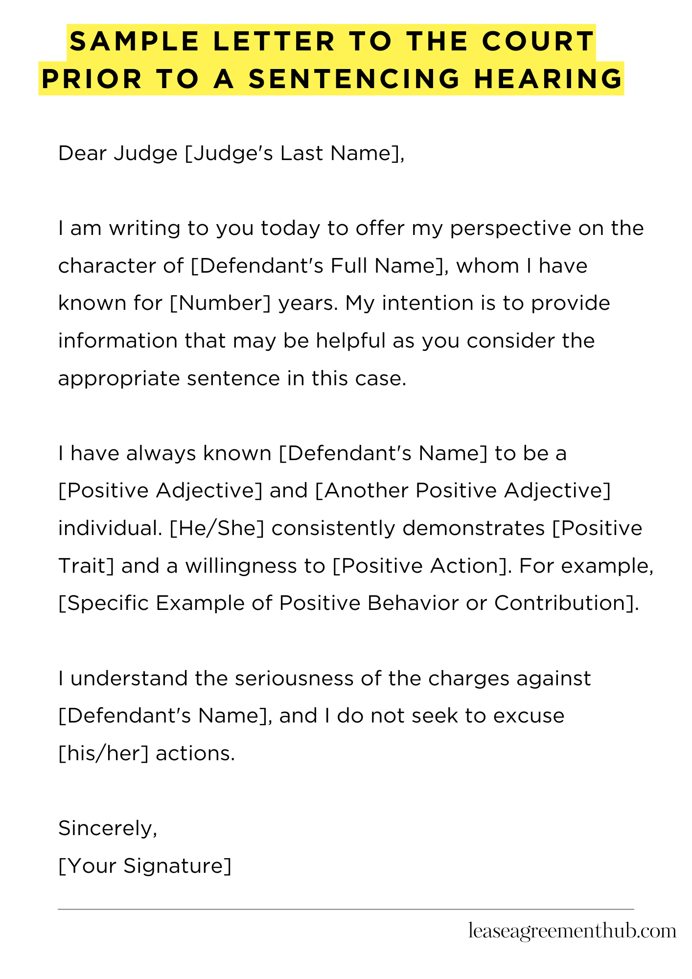 Sample Letter To The Court Prior To A Sentencing Hearing