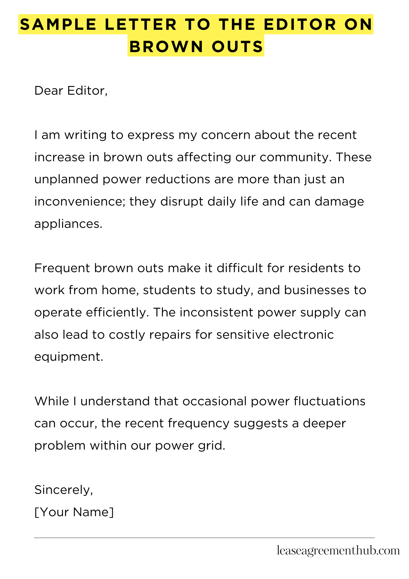 Sample Letter To The Editor On Brown Outs