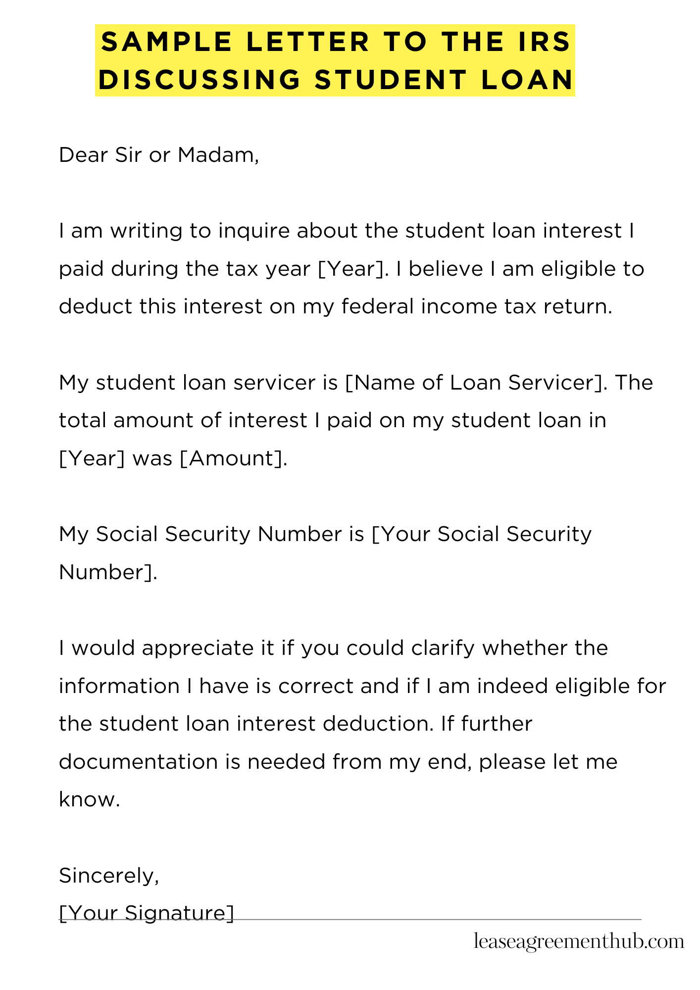 Sample Letter To The Irs Discussing Student Loan