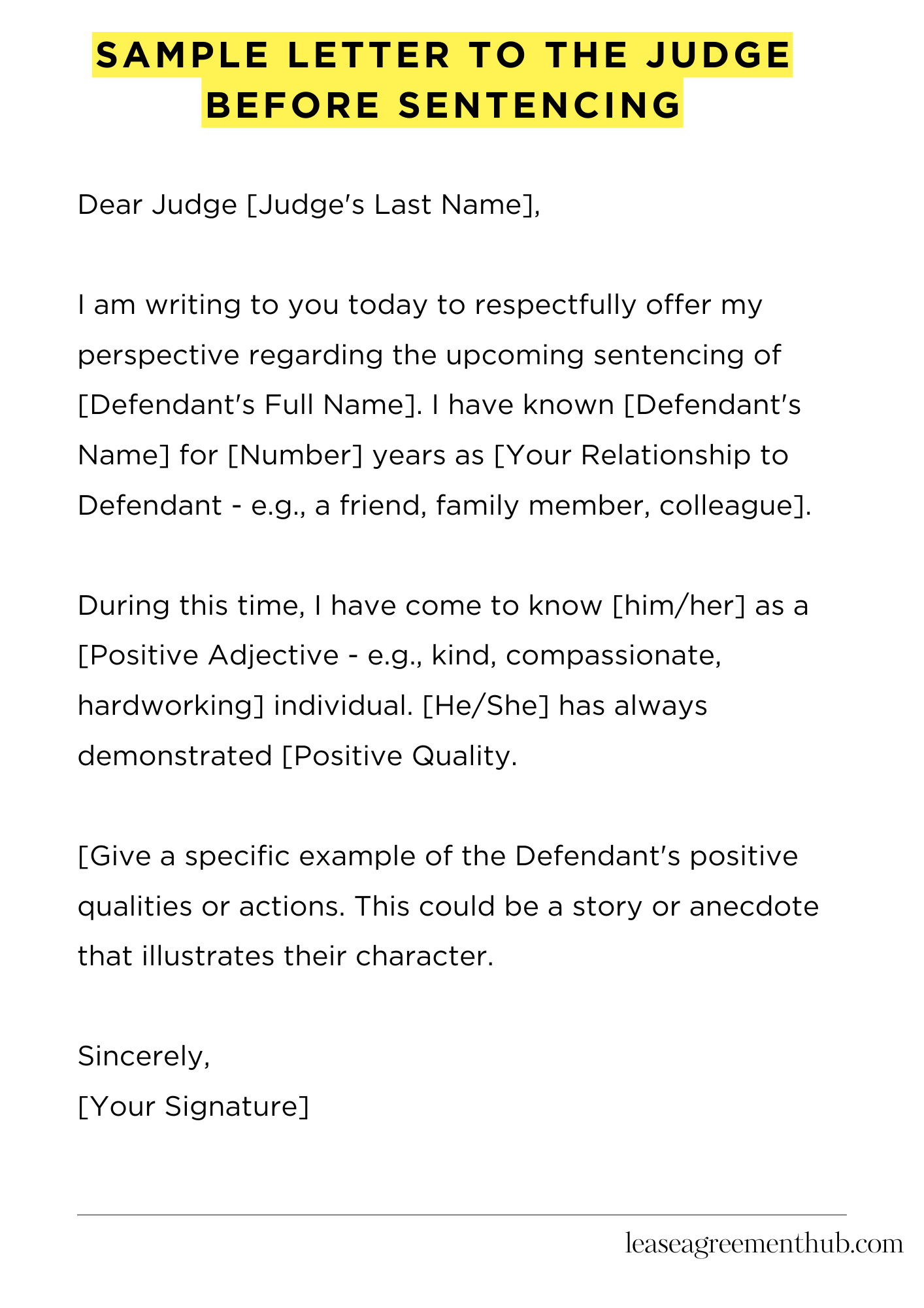 Sample Letter To The Judge Before Sentencing