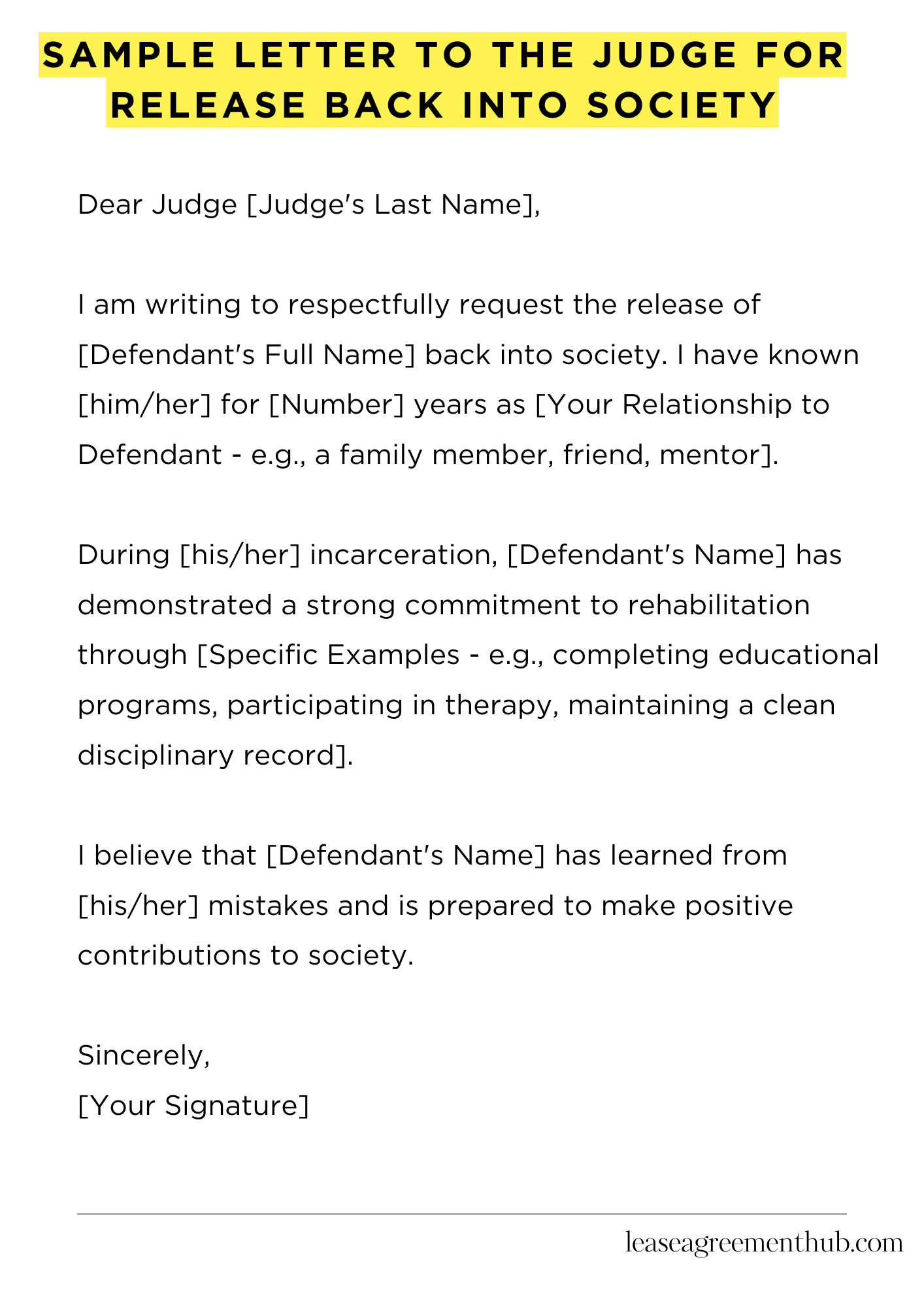 Sample Letter To The Judge For Release Back Into Society