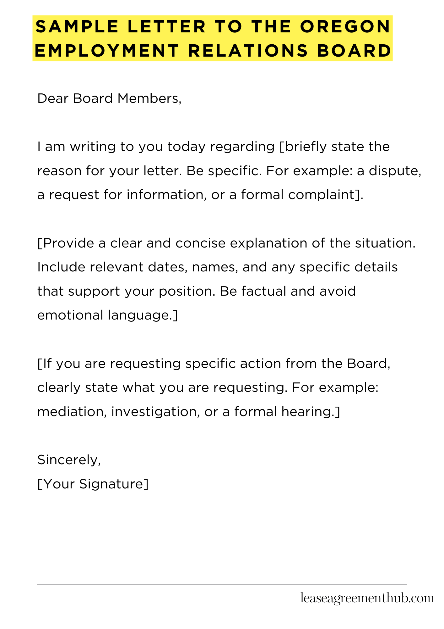 Sample Letter To The Oregon Employment Relations Board