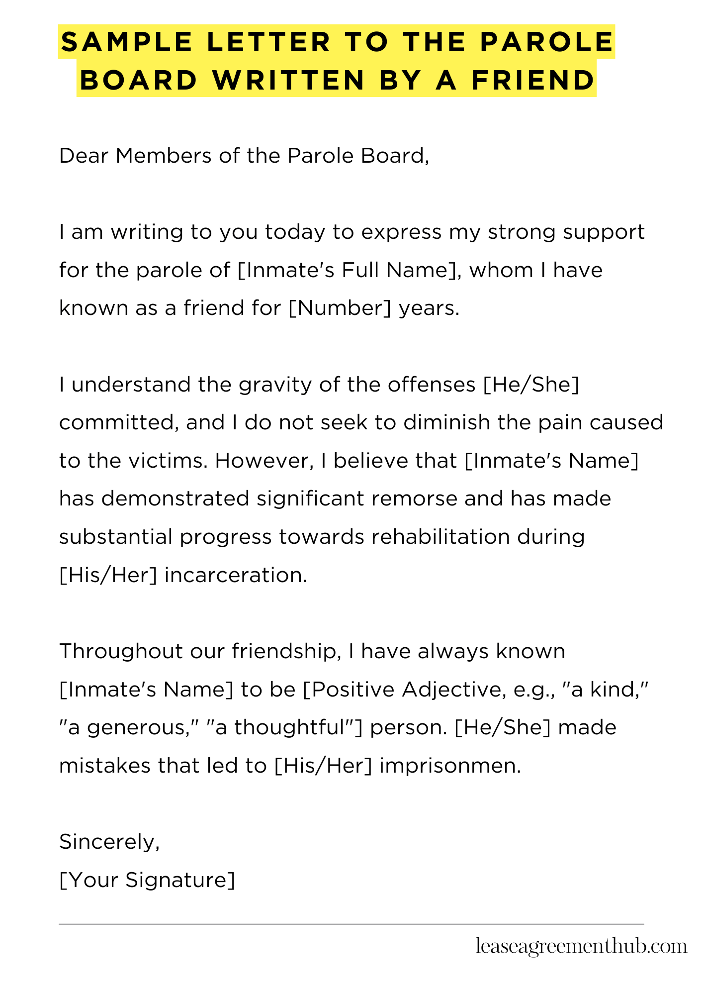 Sample Letter To The Parole Board Written By A Friend