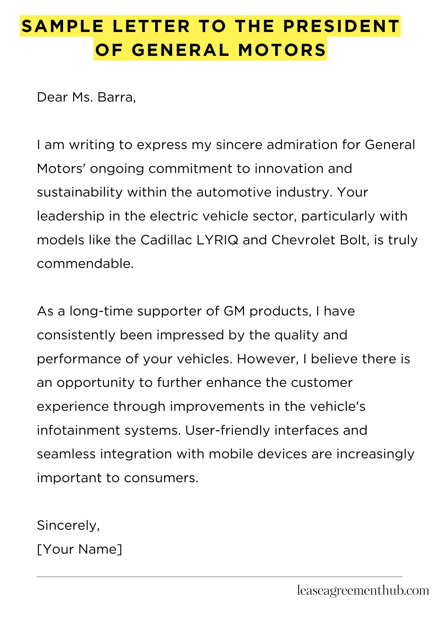 Sample Letter To The President Of General Motors