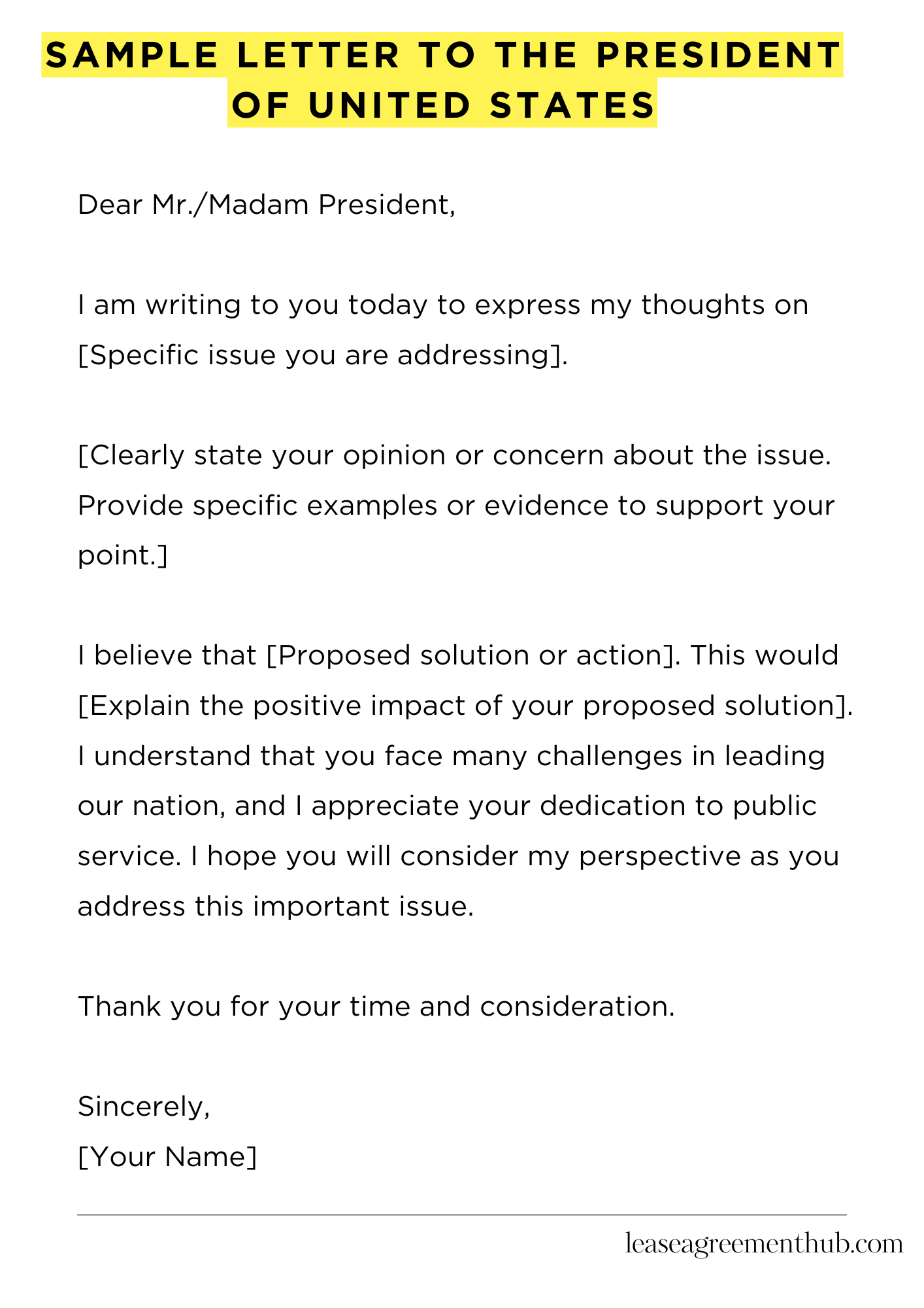 Sample Letter To The President Of United States