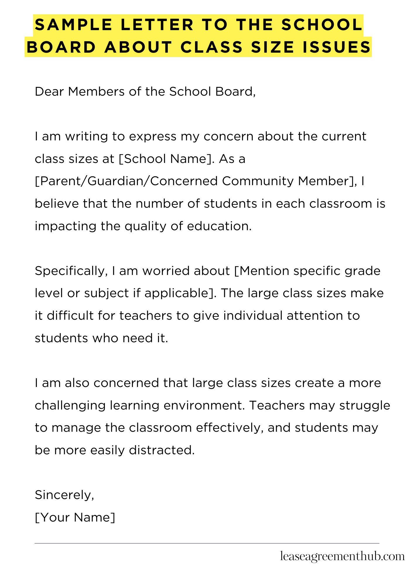 Sample Letter To The School Board About Class Size Issues