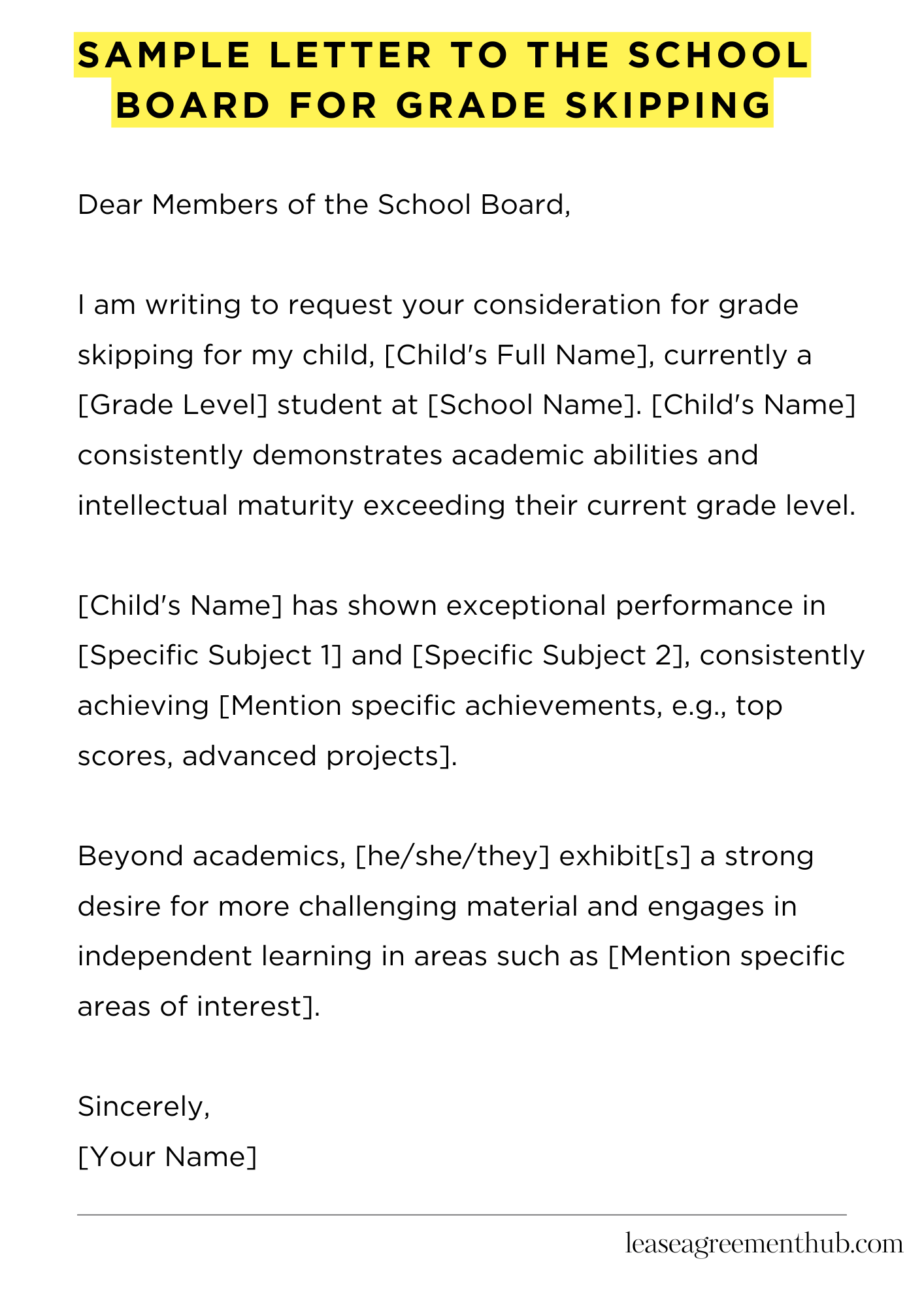 Sample Letter To The School Board For Grade Skipping