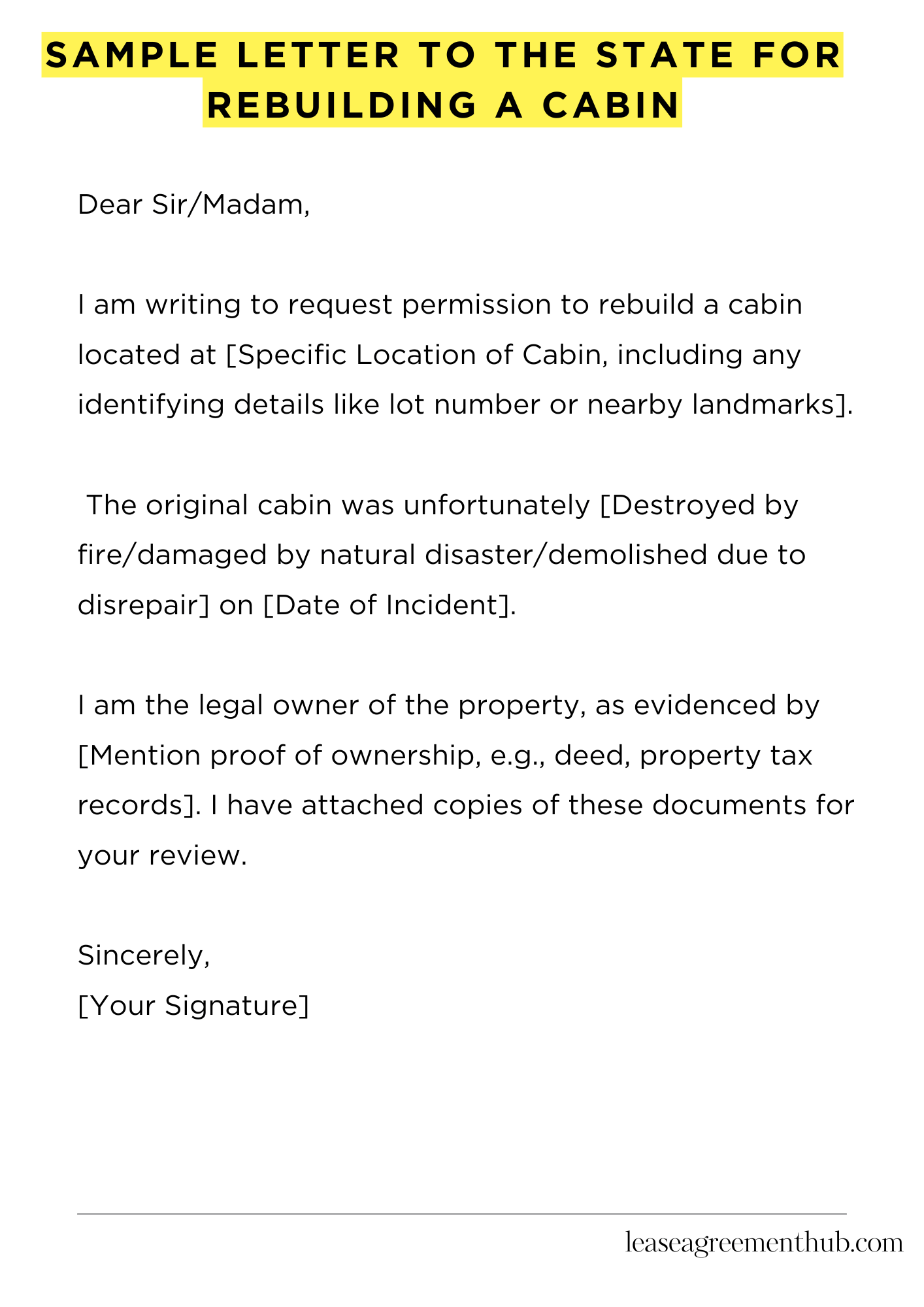 Sample Letter To The State For Rebuilding A Cabin