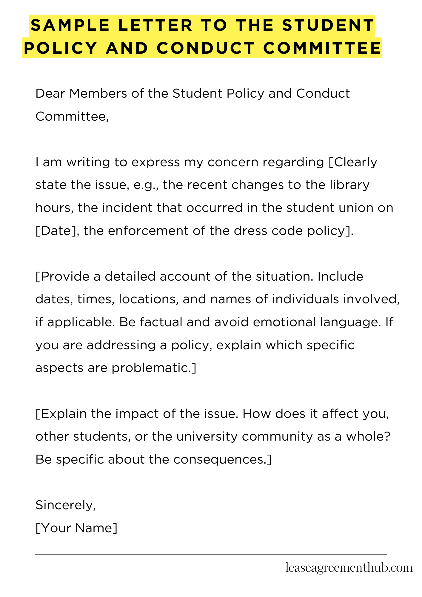 Sample Letter To The Student Policy And Conduct Committee