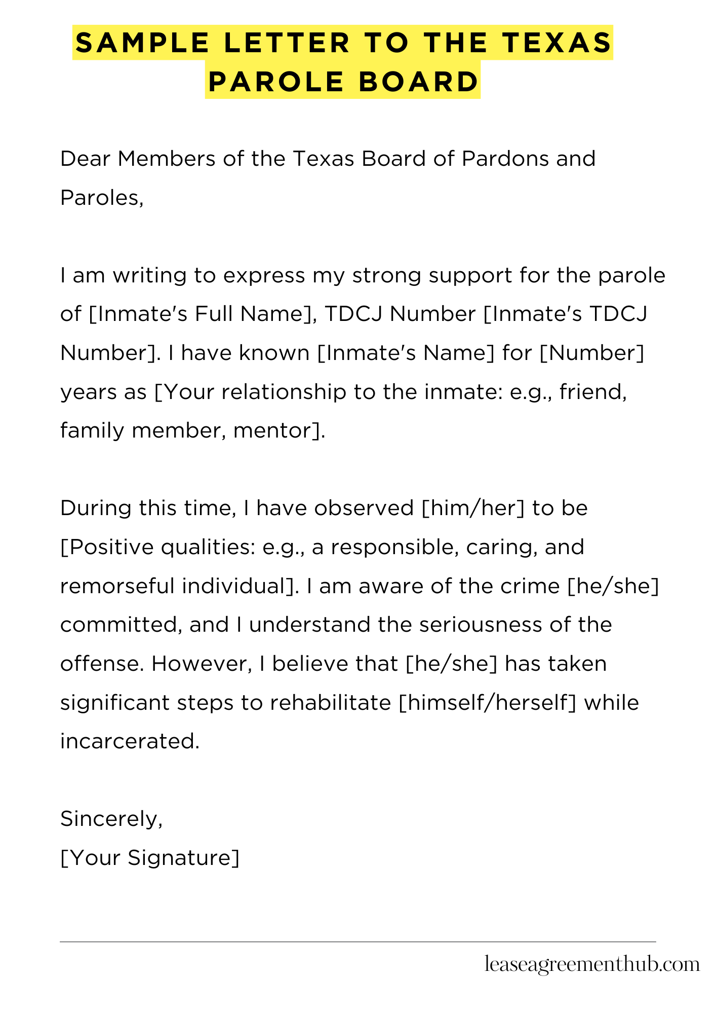 Sample Letter To The Texas Parole Board