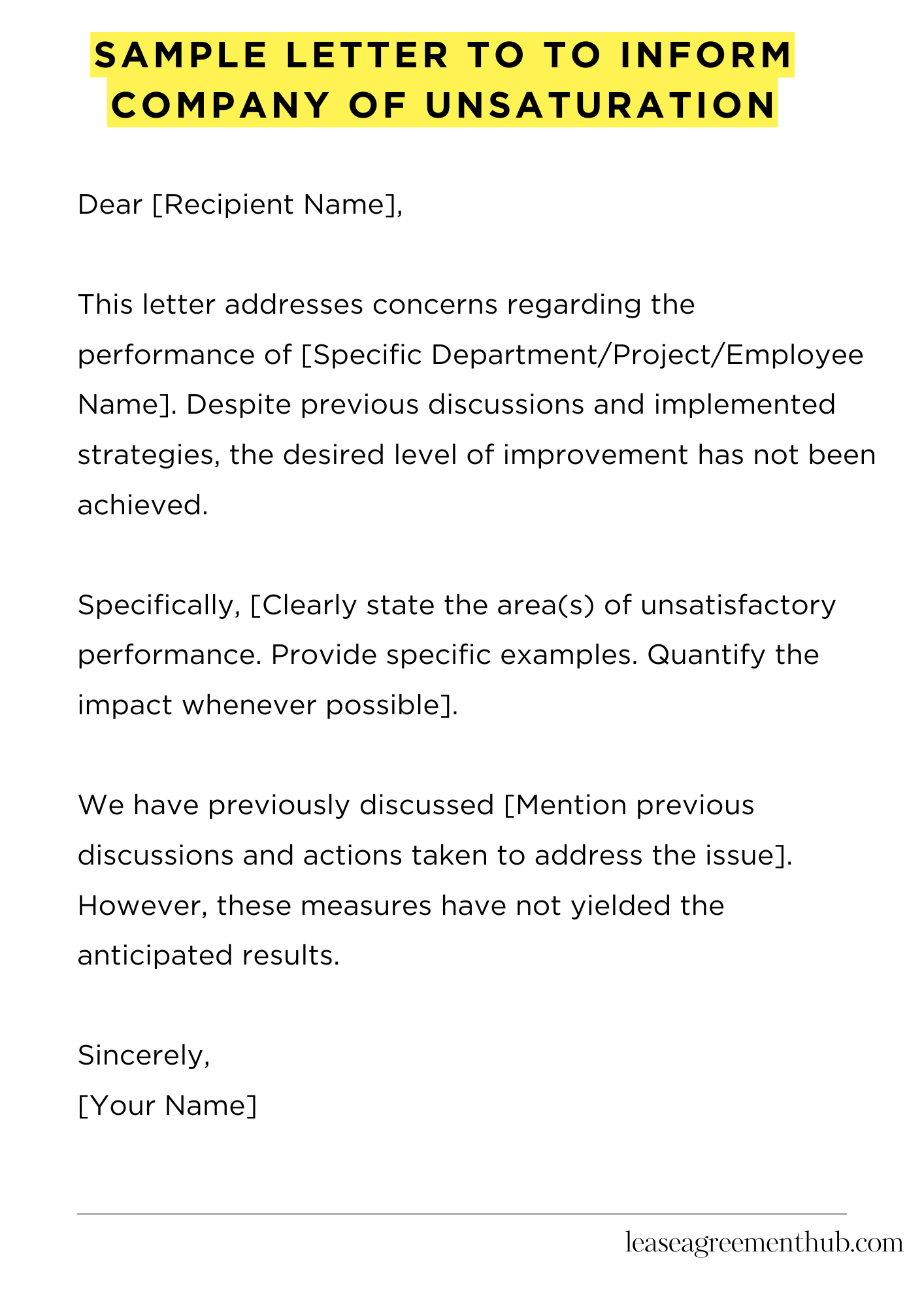 Sample Letter To To Inform Company Of Unsaturation