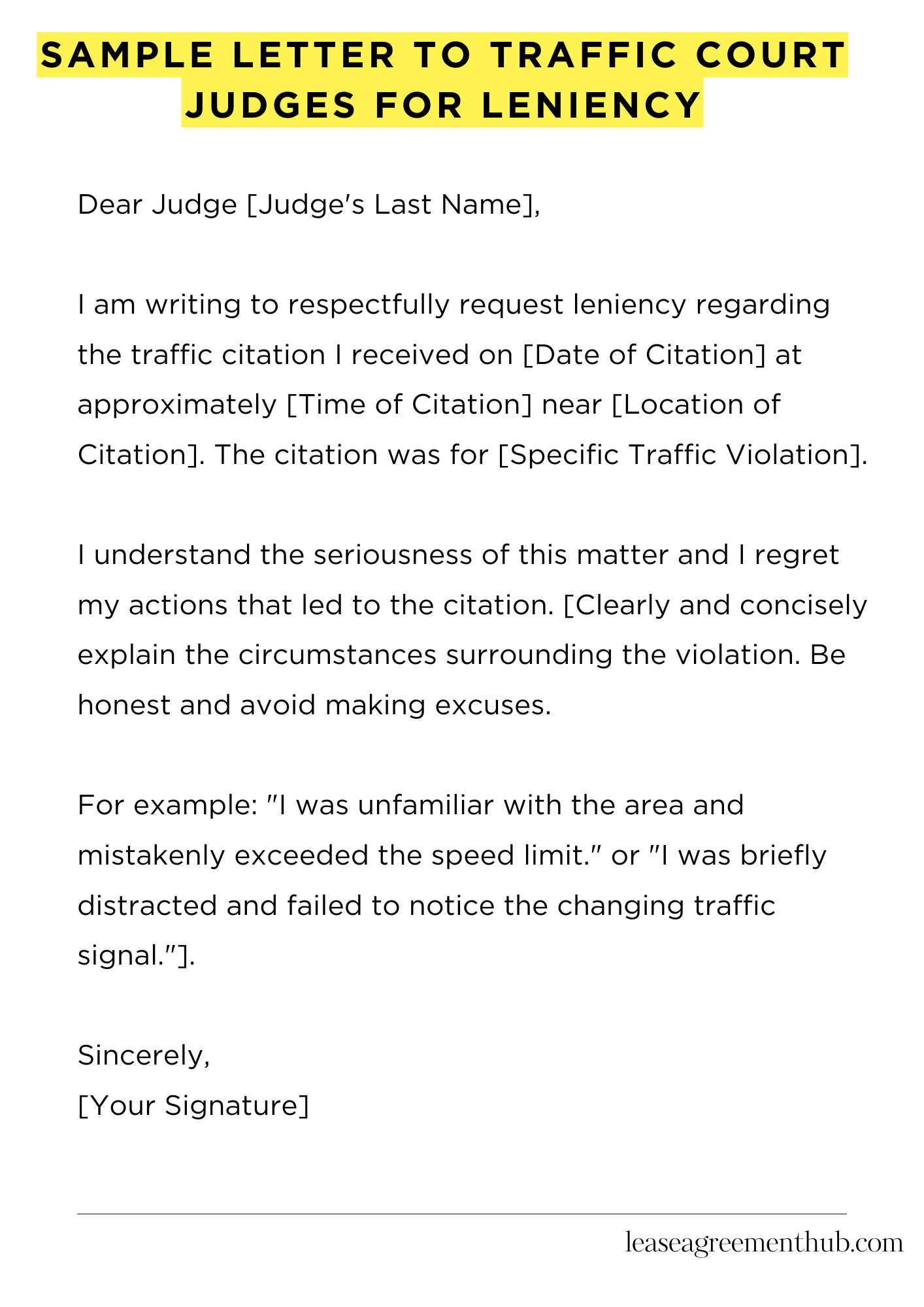 Sample Letter To Traffic Court Judges For Leniency