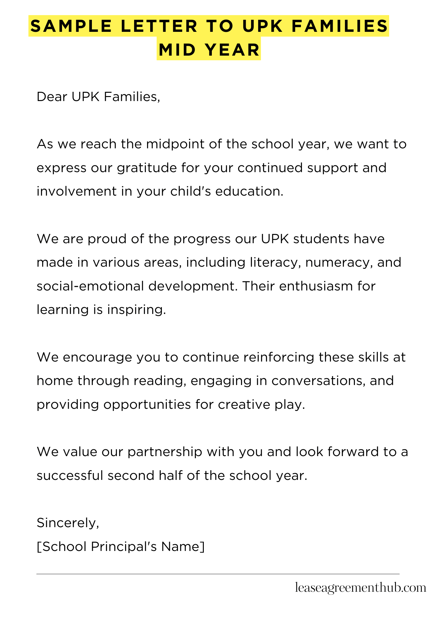 Sample Letter To Upk Families Mid Year