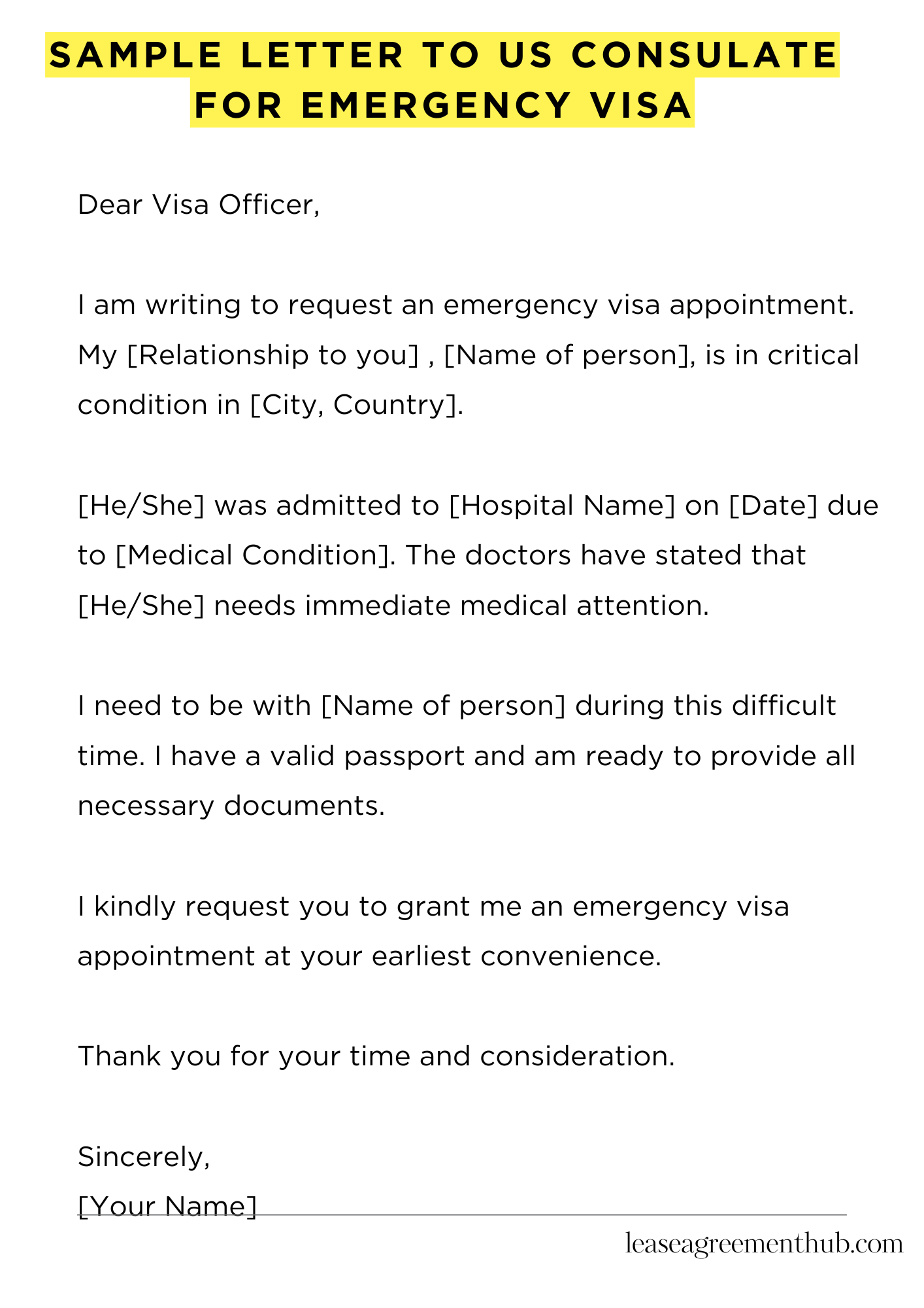 Sample Letter To Us Consulate For Emergency Visa