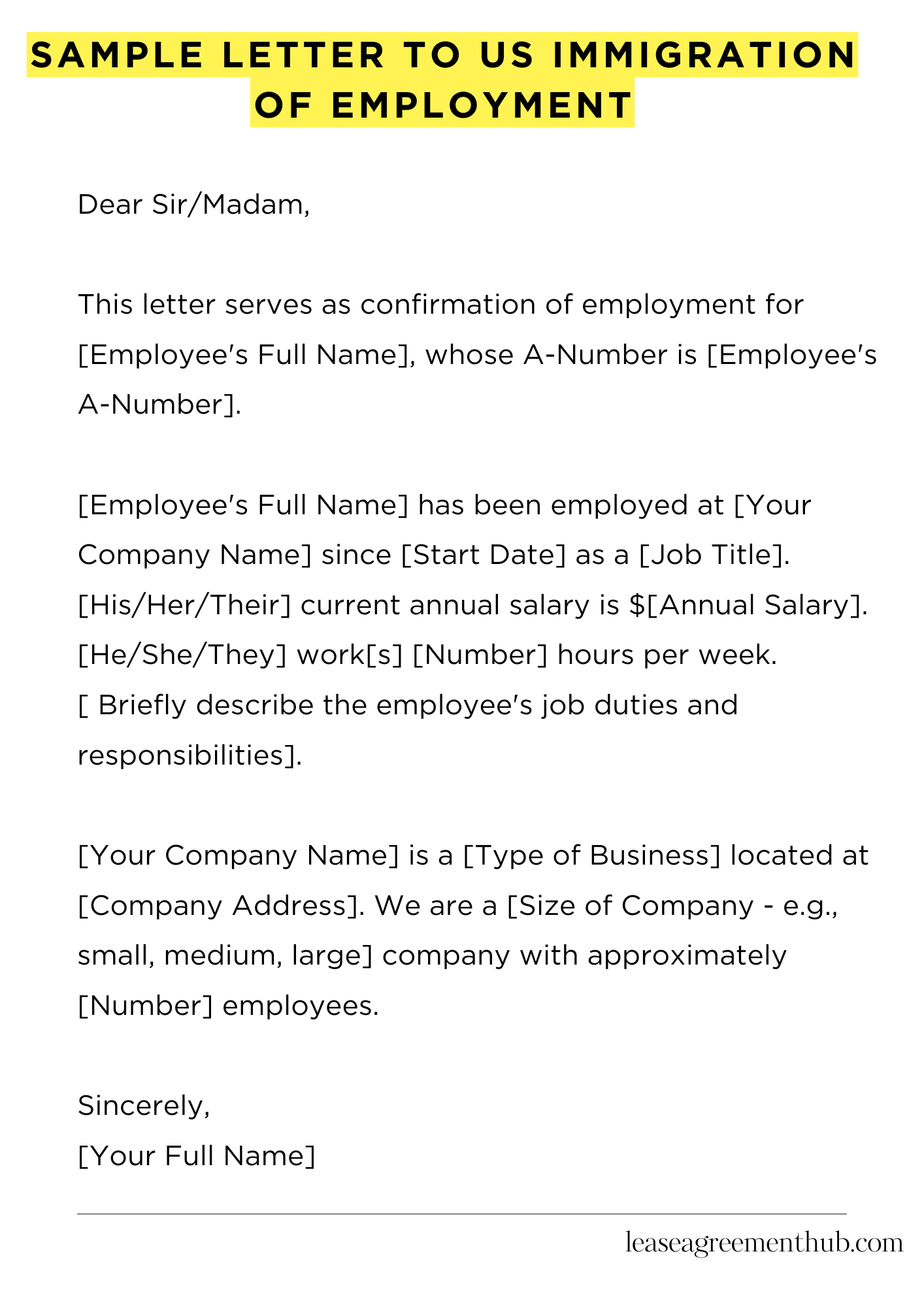 Sample Letter To Us Immigration Of Employment