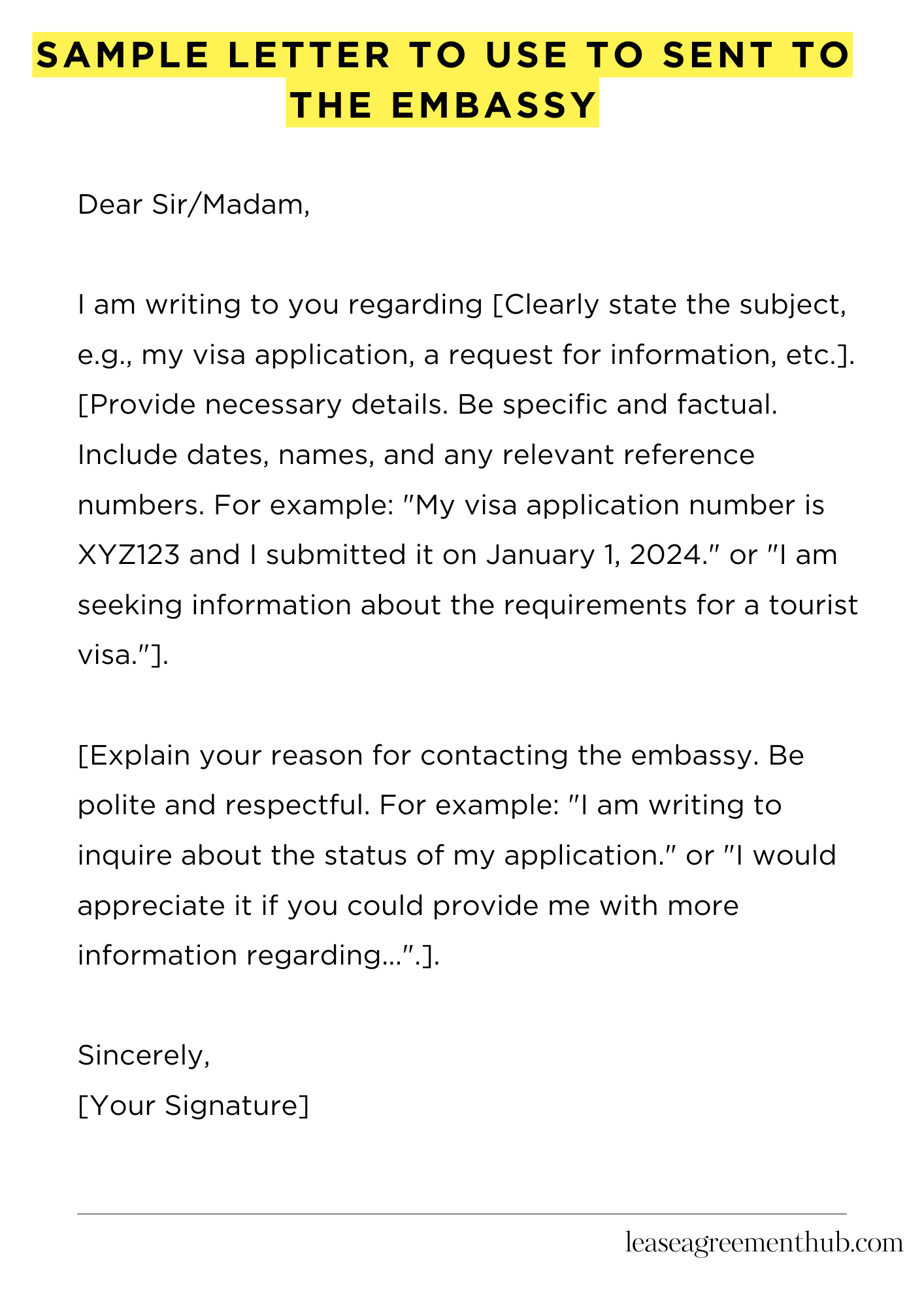 Sample Letter To Use To Sent To The Embassy