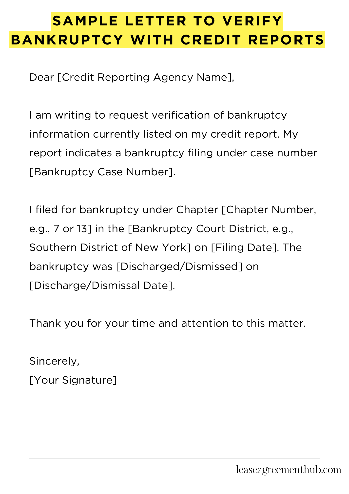 Sample Letter To Verify Bankruptcy With Credit Reports
