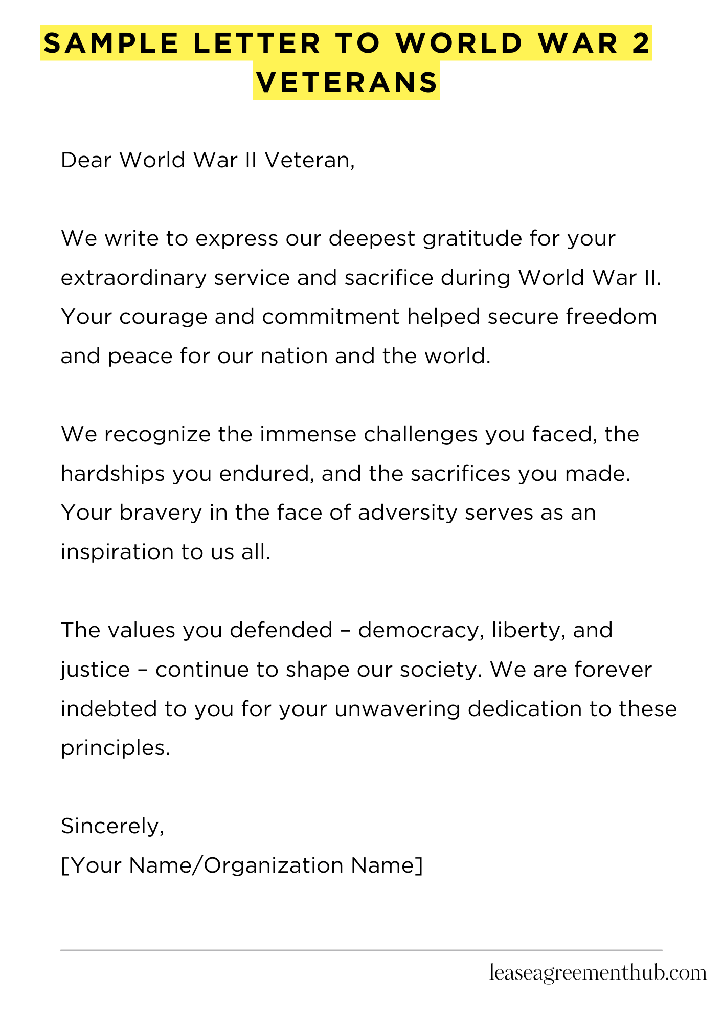 Sample Letter To World War 2 Veterans