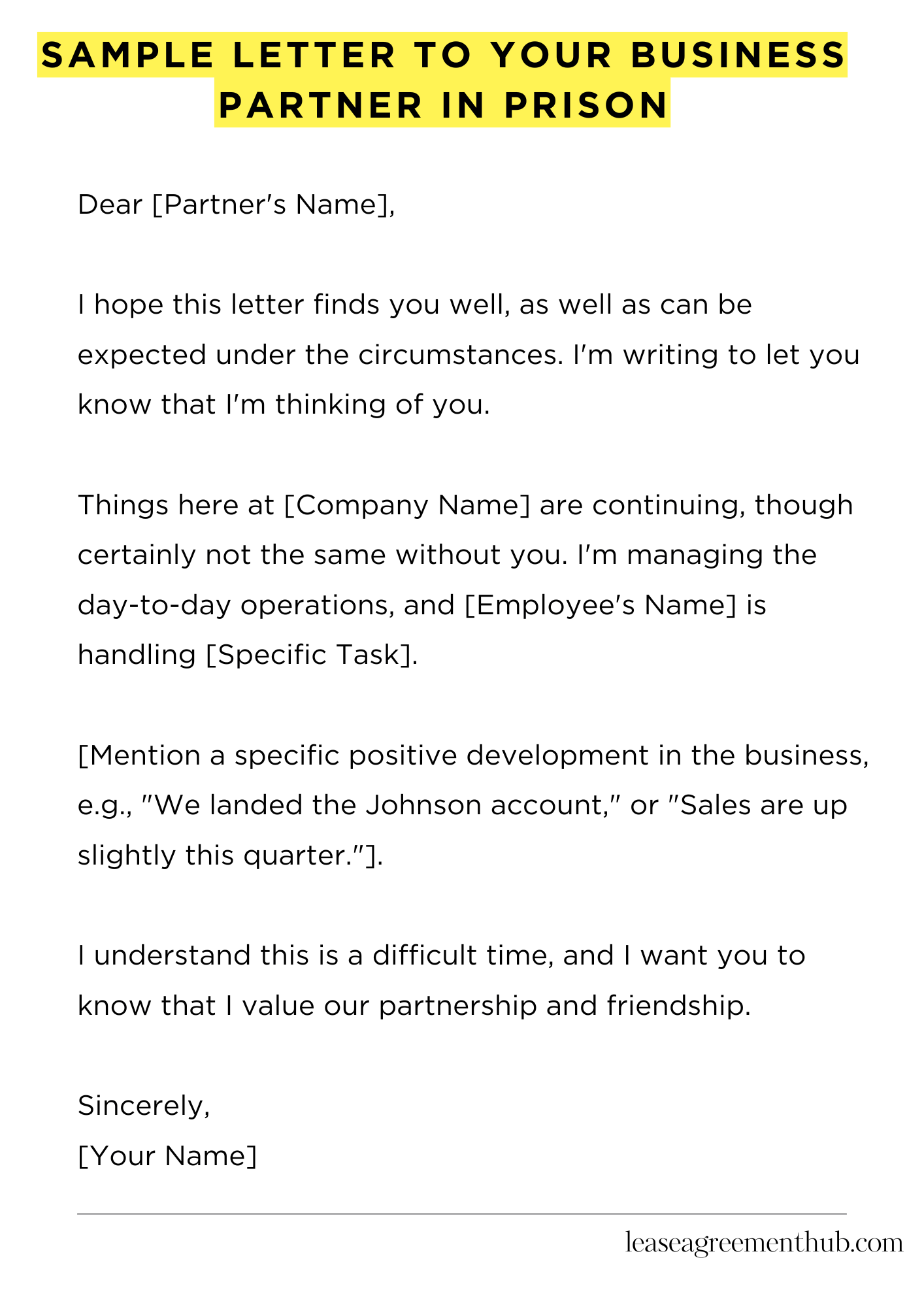 Sample Letter To Your Business Partner In Prison