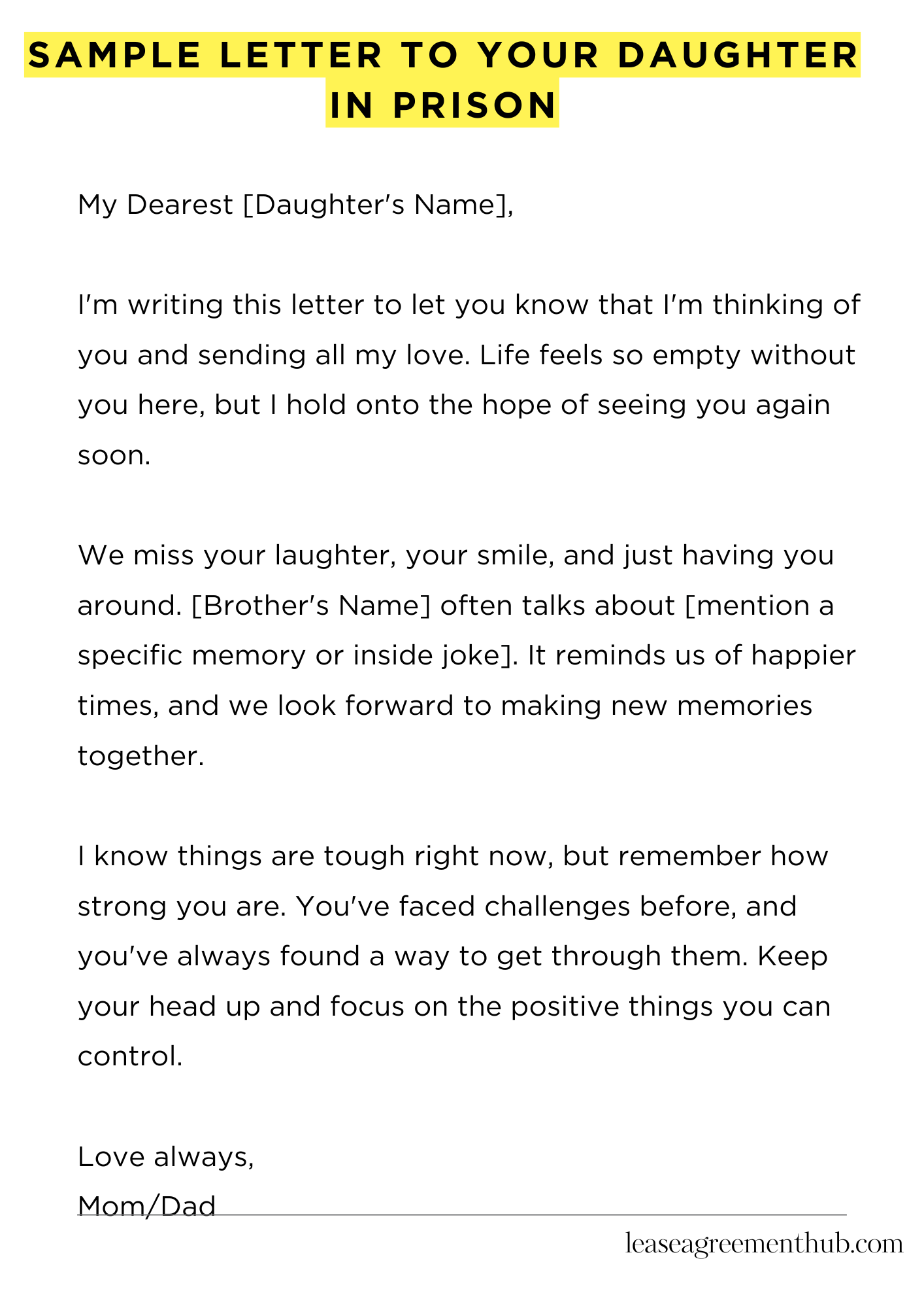 Sample Letter To Your Daughter In Prison