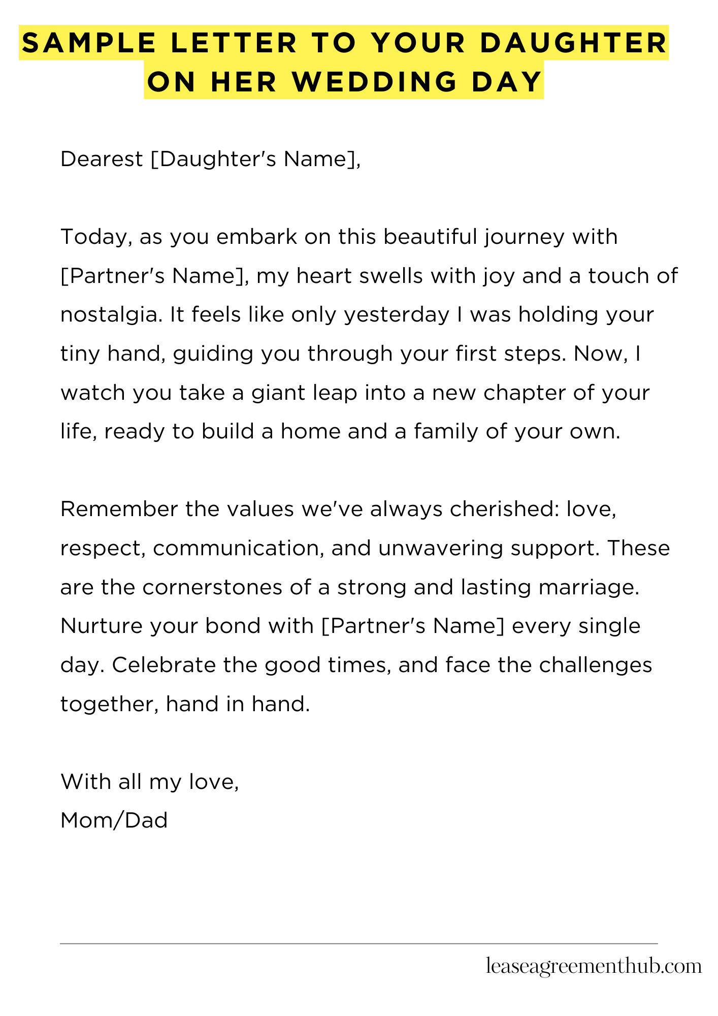 Sample Letter To Your Daughter On Her Wedding Day