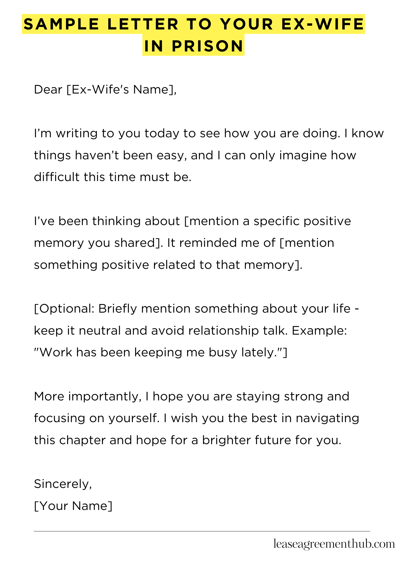 Sample Letter To Your Ex-Wife In Prison
