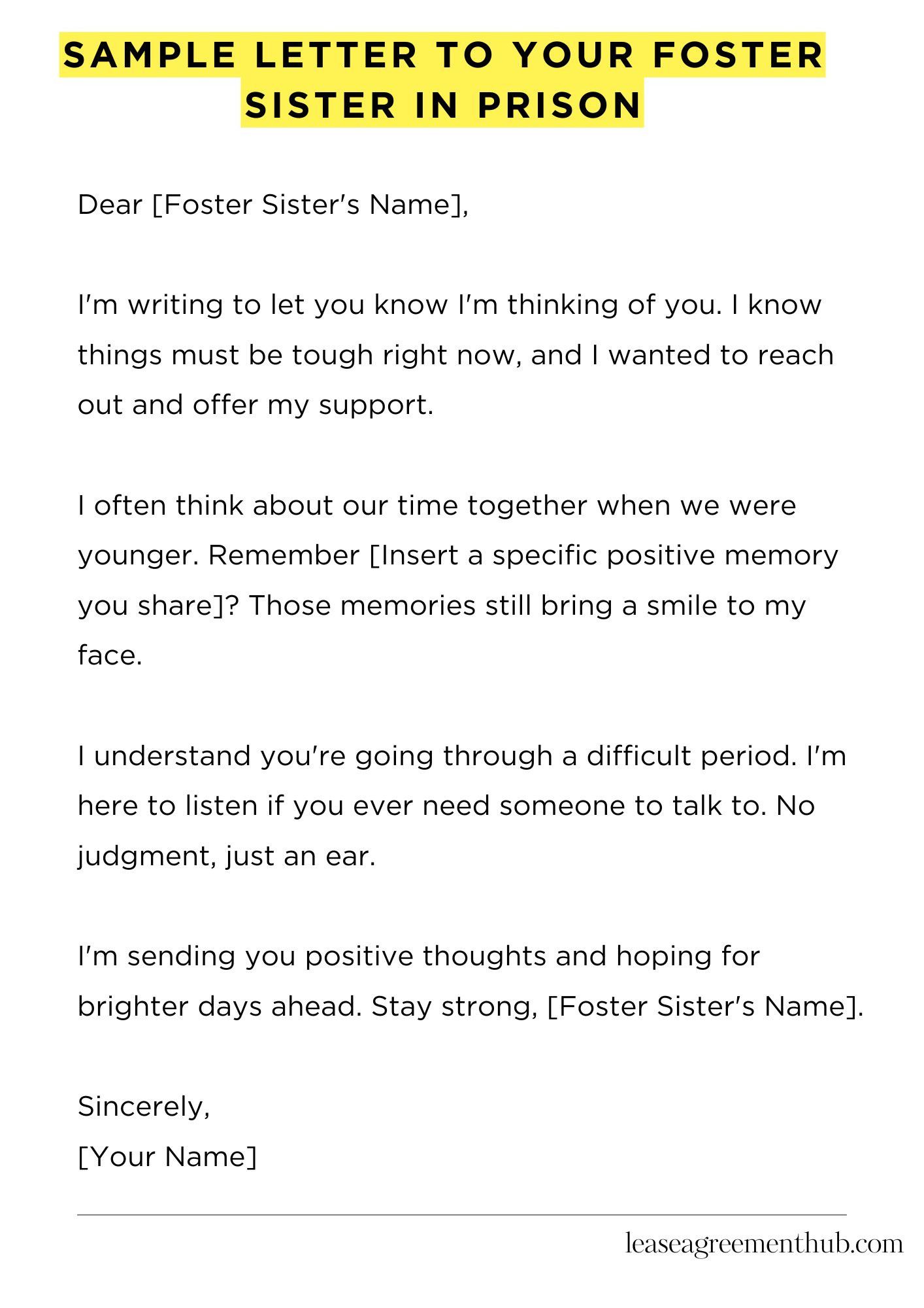 Sample Letter To Your Foster Sister In Prison