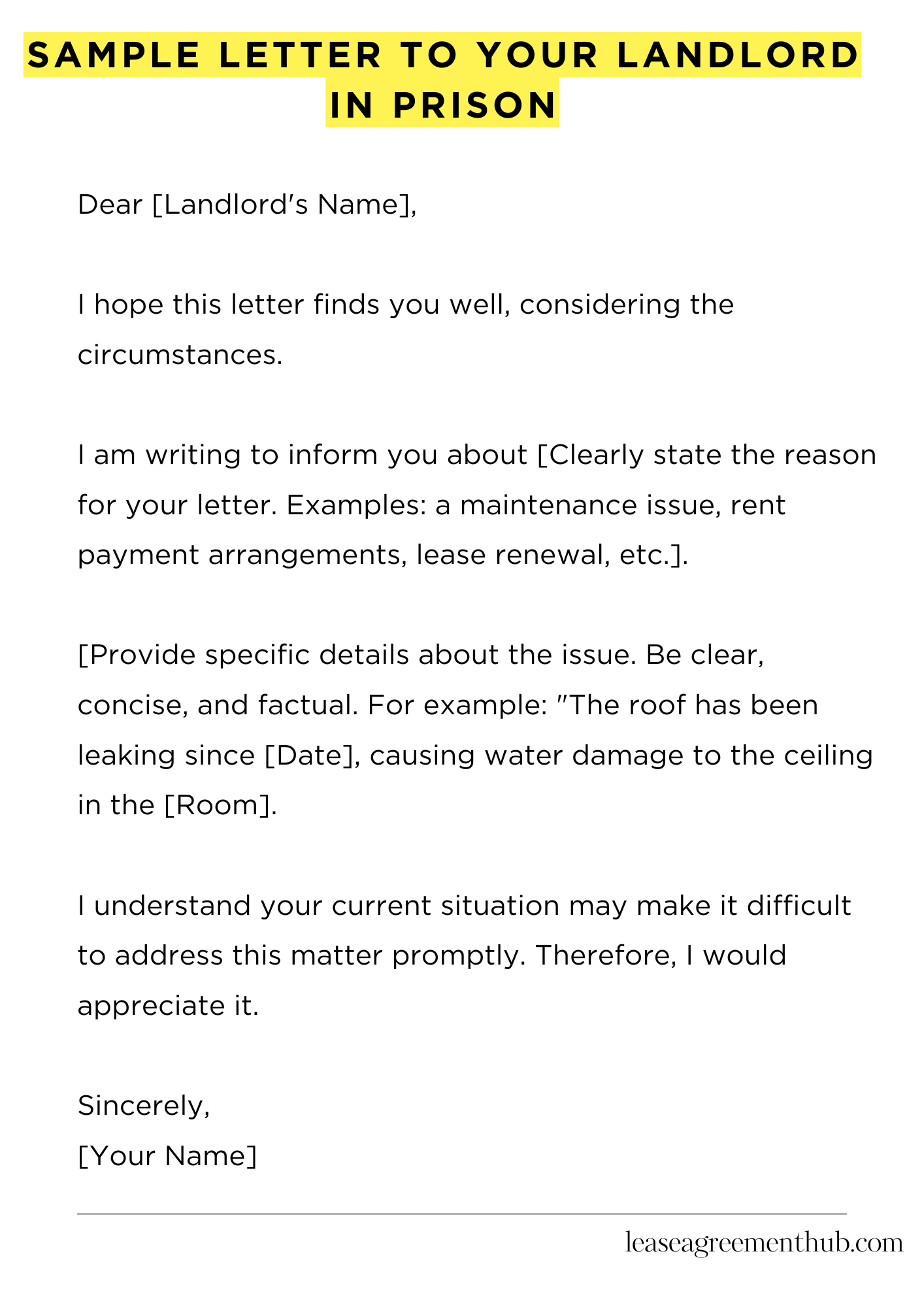 Sample Letter To Your Landlord In Prison