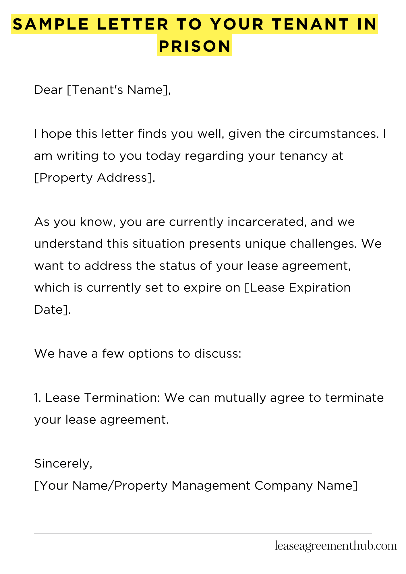Sample Letter To Your Tenant In Prison