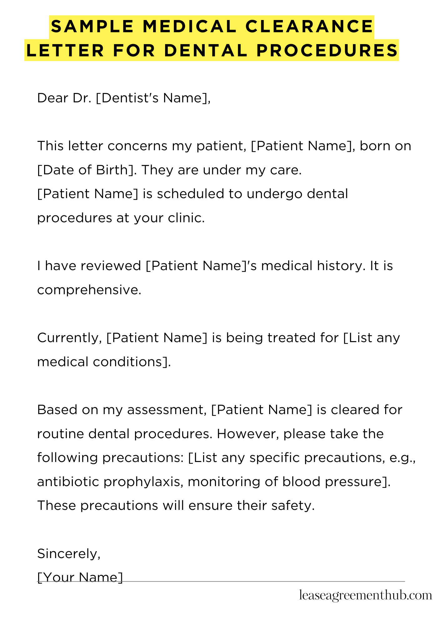 Sample Medical Clearance Letter For Dental Procedures